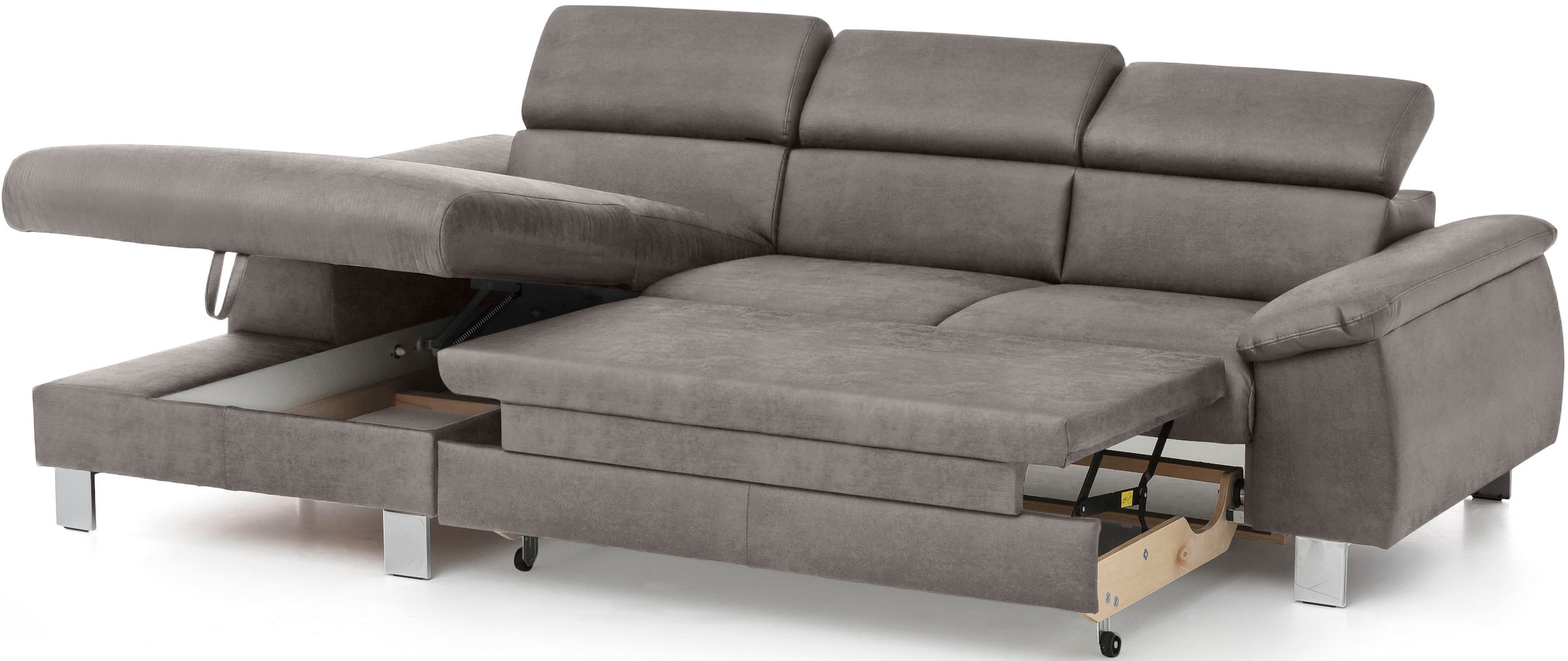 COTTA Ecksofa Komaris, Ecksofa, wahlweise mit RGB-LED-Beleuchtung und Bettfunktion/Bettkasten