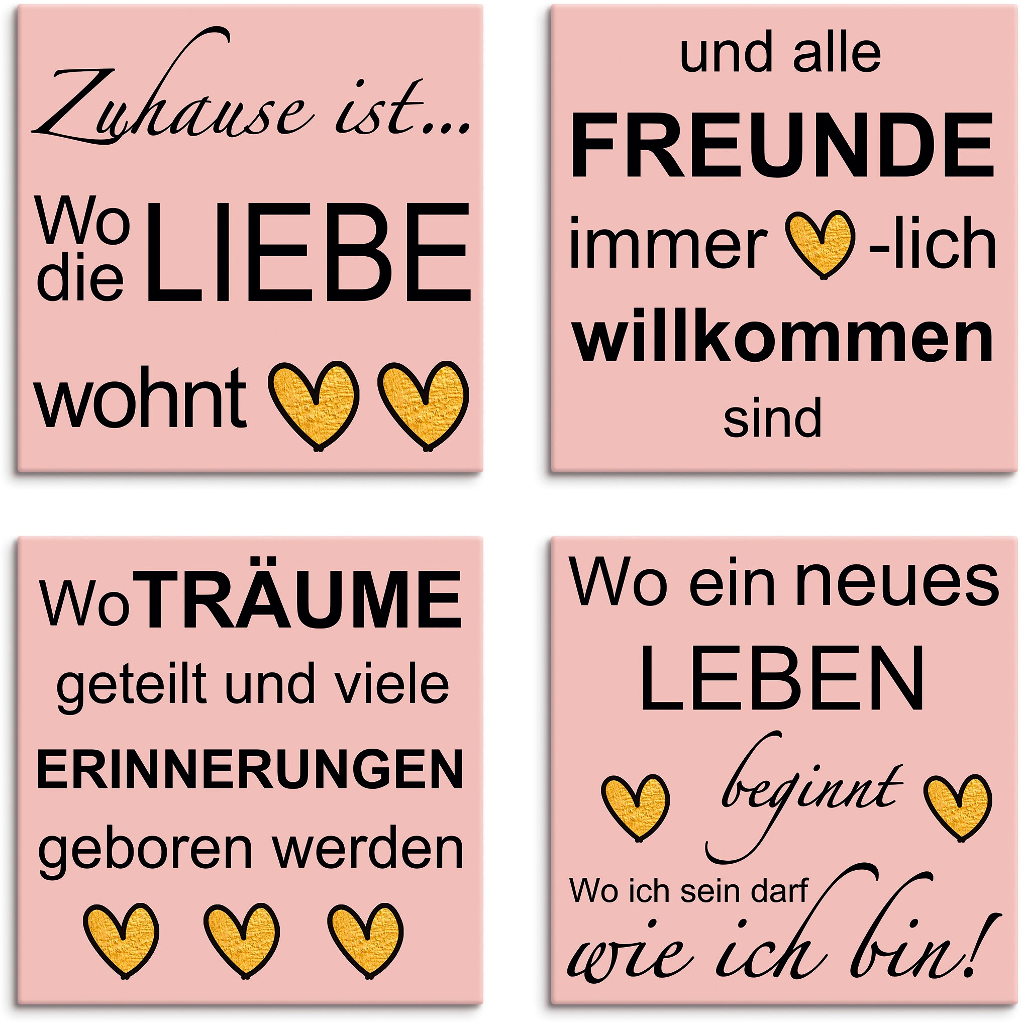 Image of Artland Leinwandbild "Wo die Liebe wohnt" Sprüche & Texte 4 Stk. tlg. 4er Set, verschiedene Grössen