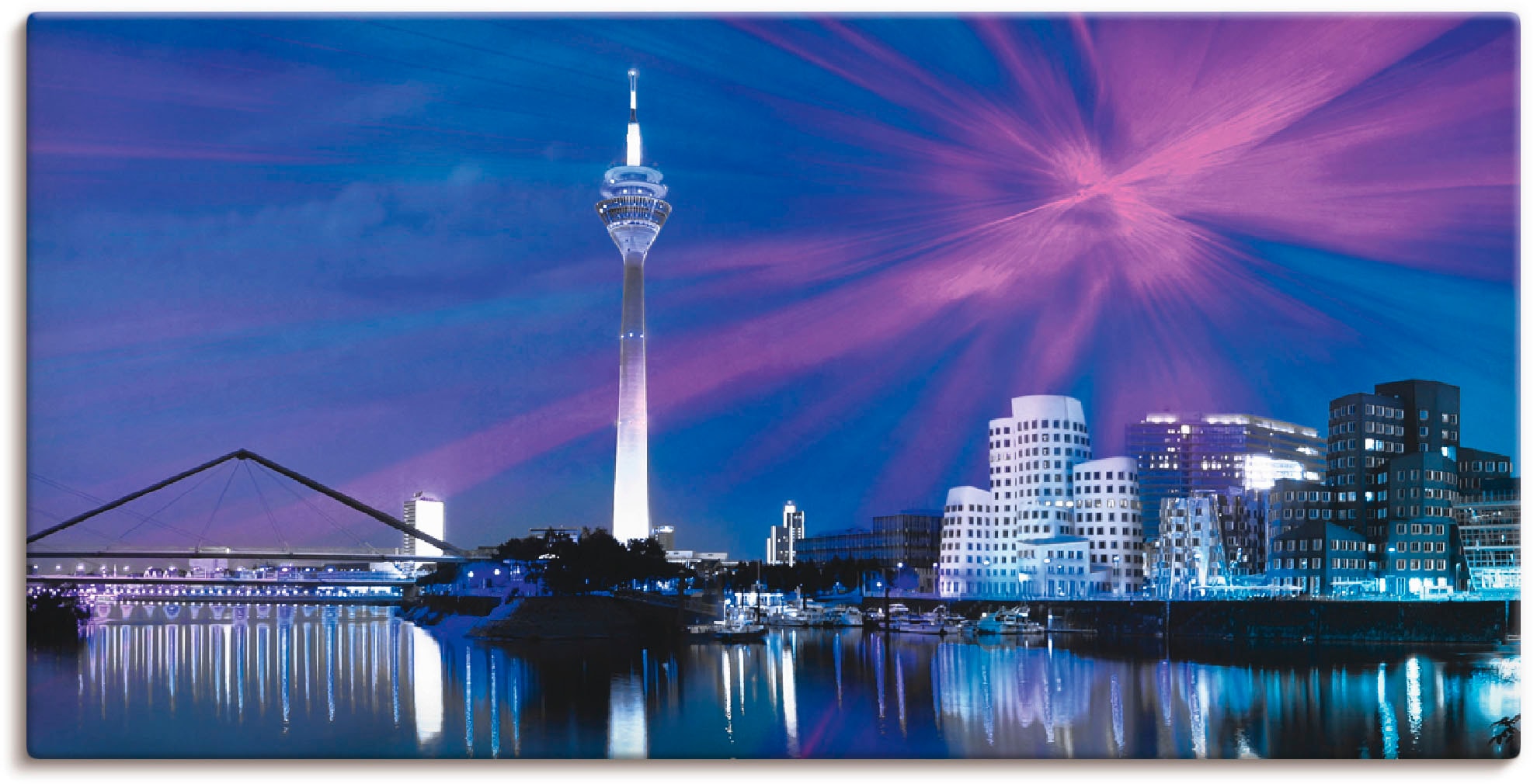 Image of Artland Leinwandbild "Düsseldorf Skyline Abstrakte Collage" Deutschland 1 Stk. tlg. auf Holzrahmen gespannt