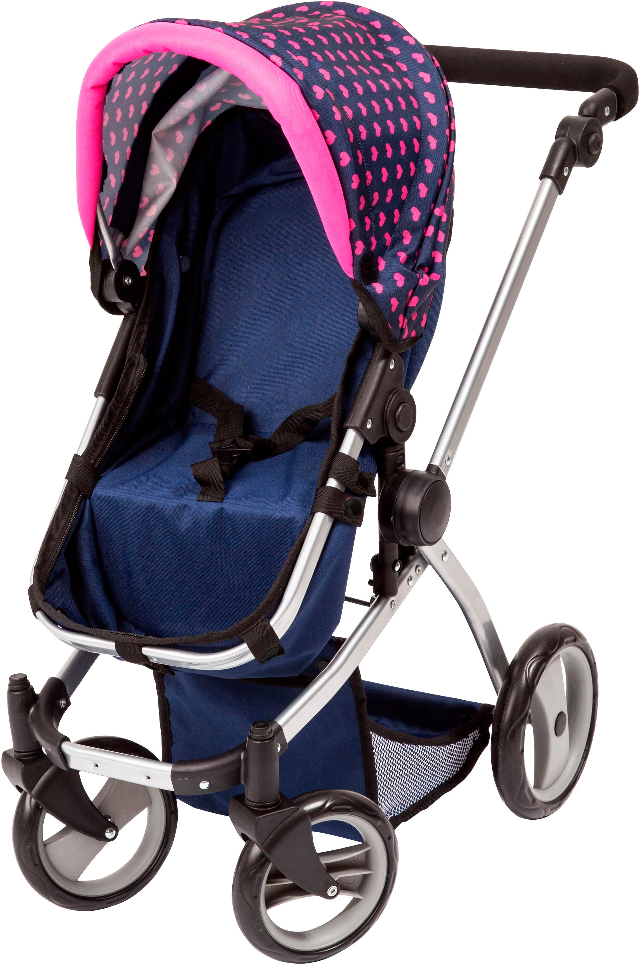 Bayer Puppenwagen »Mega, blau« mit Reisebett, Schlafsack, Puppentrage, Wickeltasche und Zubehör