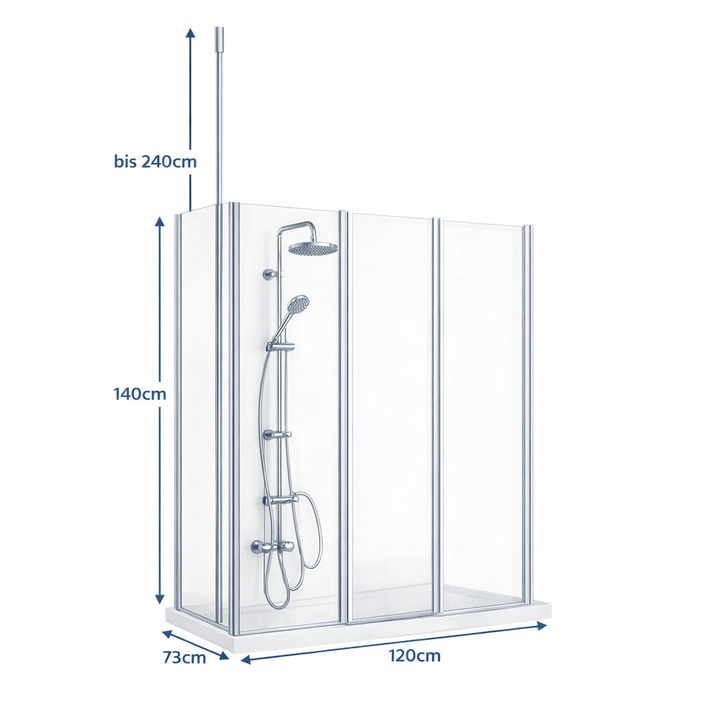 welltime Badewannenaufsatz »Summer 3-teilig + feste Seitewand« 4 Stk. tlg. Deckenhöhe bis 240cm geeignet, Glaswand bestehend aus vier Elementen