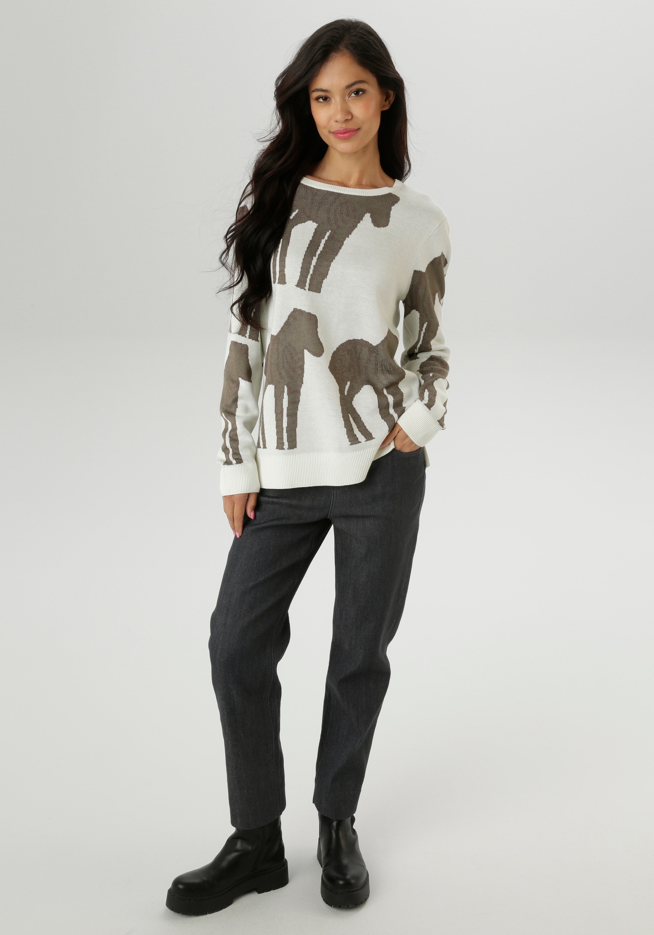 Aniston SELECTED Strickpullover, mit trendiger und grossflächiger Jacquardmusterung - NEUE KOLLEKTION