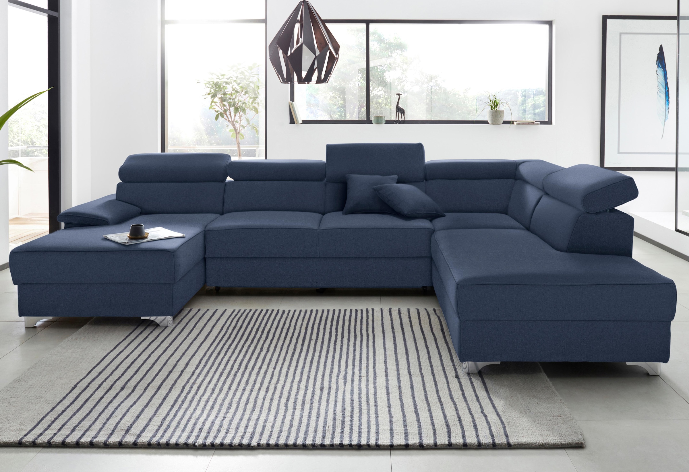 DOMO collection Wohnlandschaft »Mira, inklusive Kopfteilverstellung für mehr Wohlfühlkomfort, U-Form« wahlweise mit Bettfunktion und Bettkasten, elegant und modern