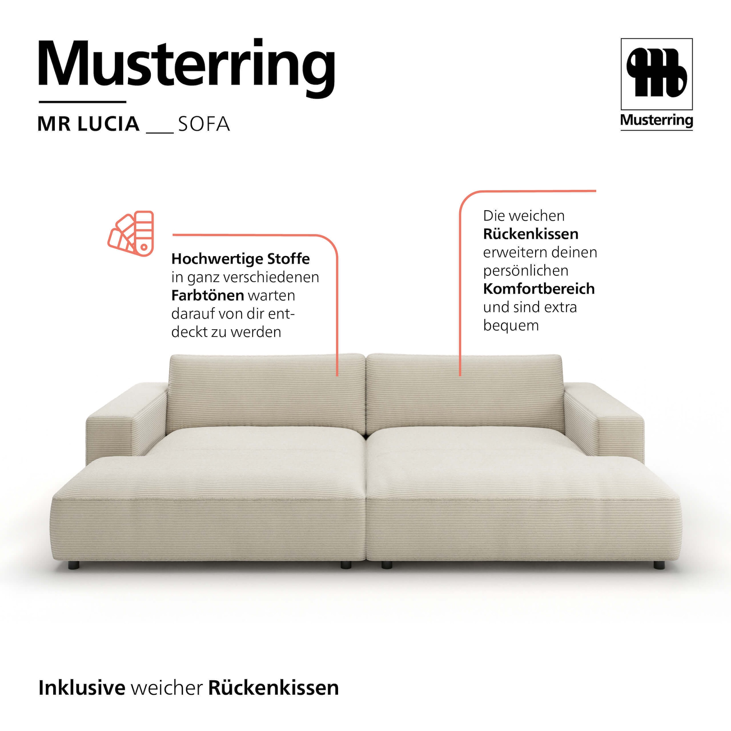 Musterring Canapé de salon »MR LUCIA, die ultimative Lounge-Oase, Breite 300cm, bequem, Mega Sofa« Surface méga, coussins de chambre haut de gamme & confort de luxe