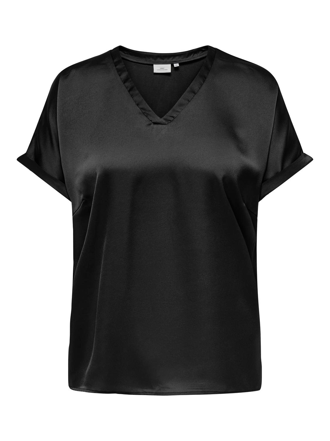 ONLY CARMAKOMA Kurzarmshirt »CARBRYNJA LIFE S/S IN-ONE TOP WVN«, in glänzender Optik