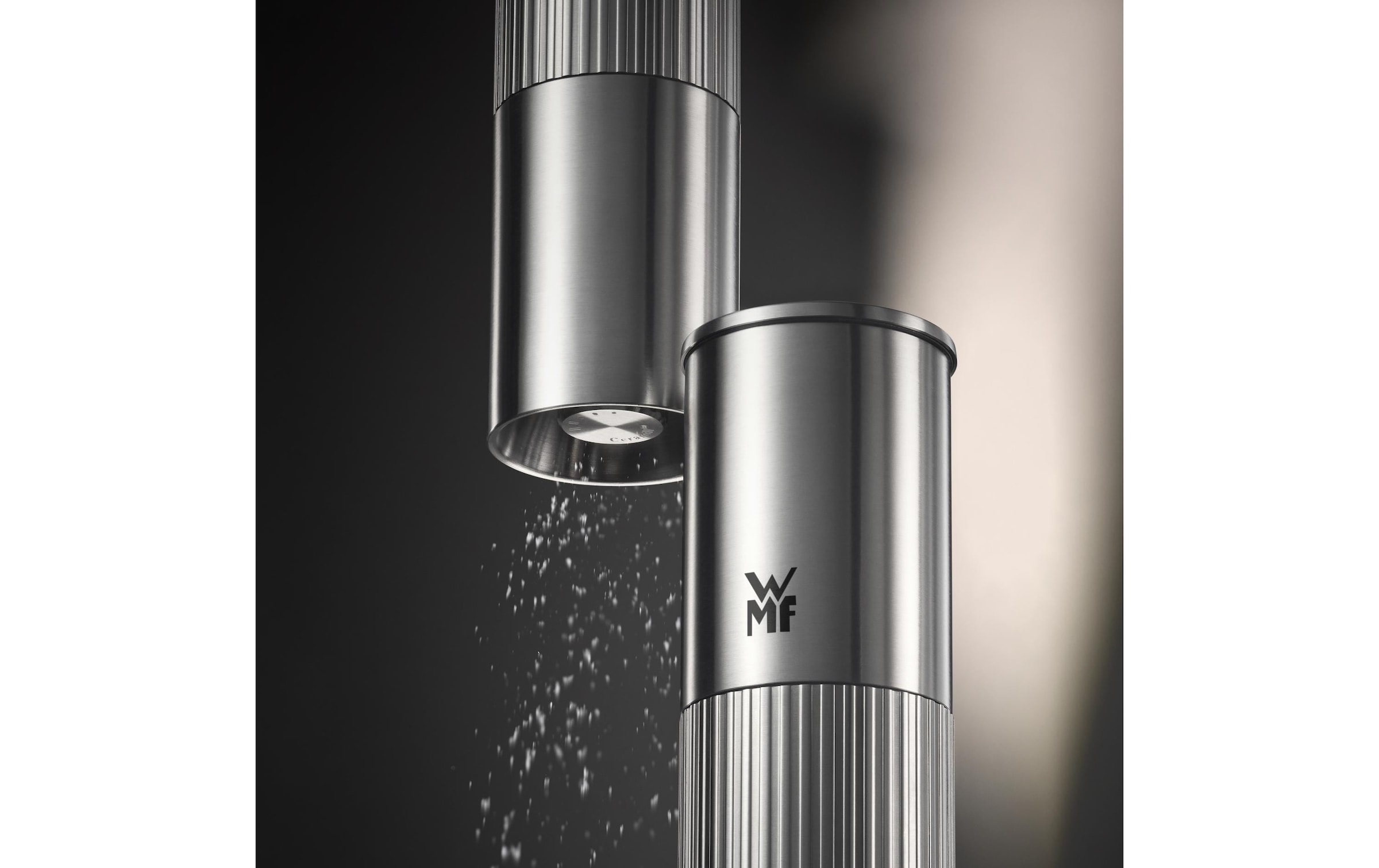 WMF Gewürzmühle »Signature Pro, aus Edelstahl« Keramikmahlwerk, einstellbarer Mahlgrad, magnetischer Deckel