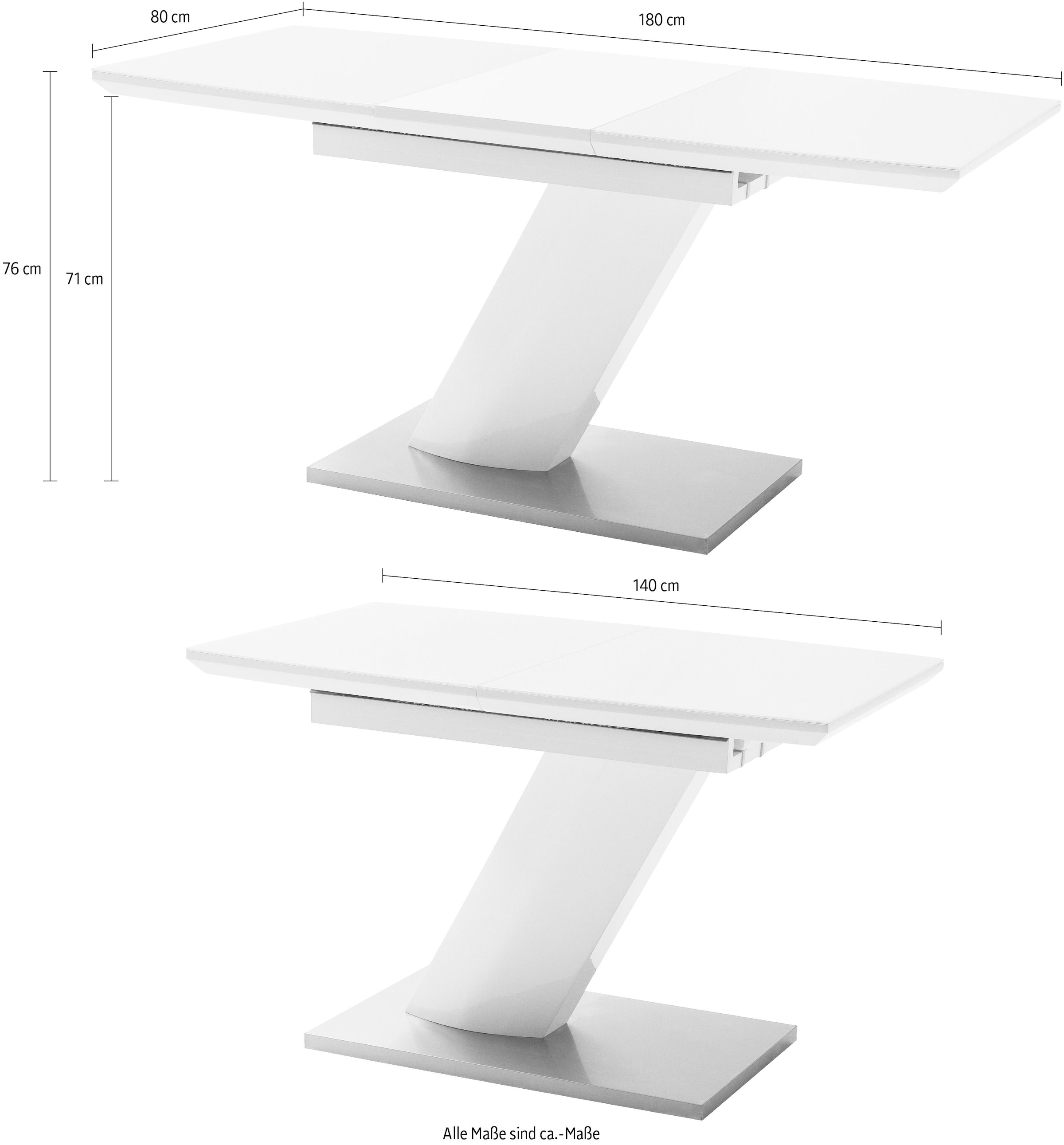 MCA furniture Esstisch »Galina, TOPSELLER!«, (Esstisch, Tisch), Bootsform in weiss mit Synchronauszug vormontiert, Sicherheitsglas