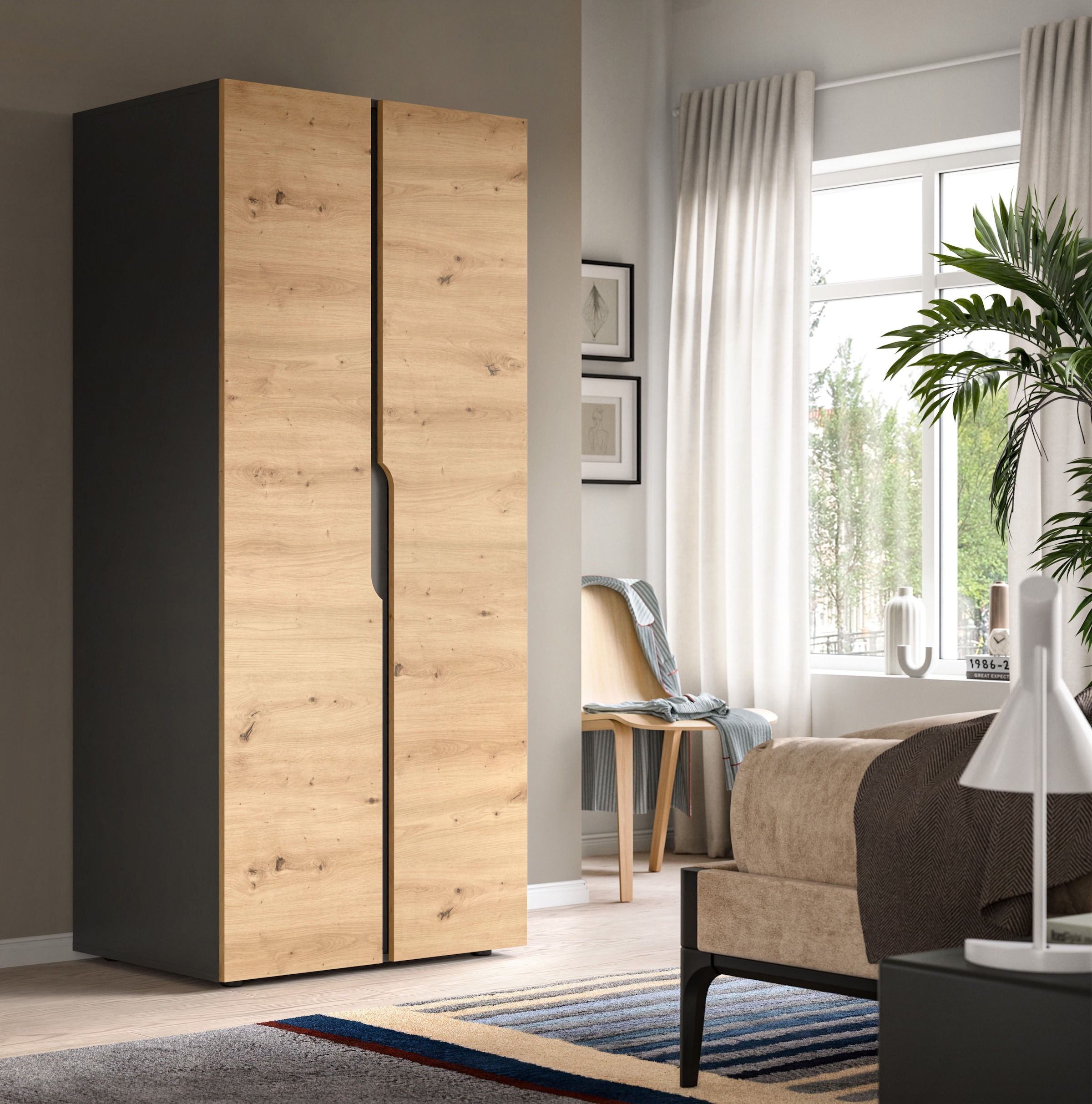 Home affaire Kleiderschrank »BJÖRNEBORG, Schlafzimmerschrank, Garderobe, Schrank« inklusive Wechselblende in anthrazit und Artisan Eiche Nachbildung,  Breite 80cm, Kleiderstange, 2 Böden