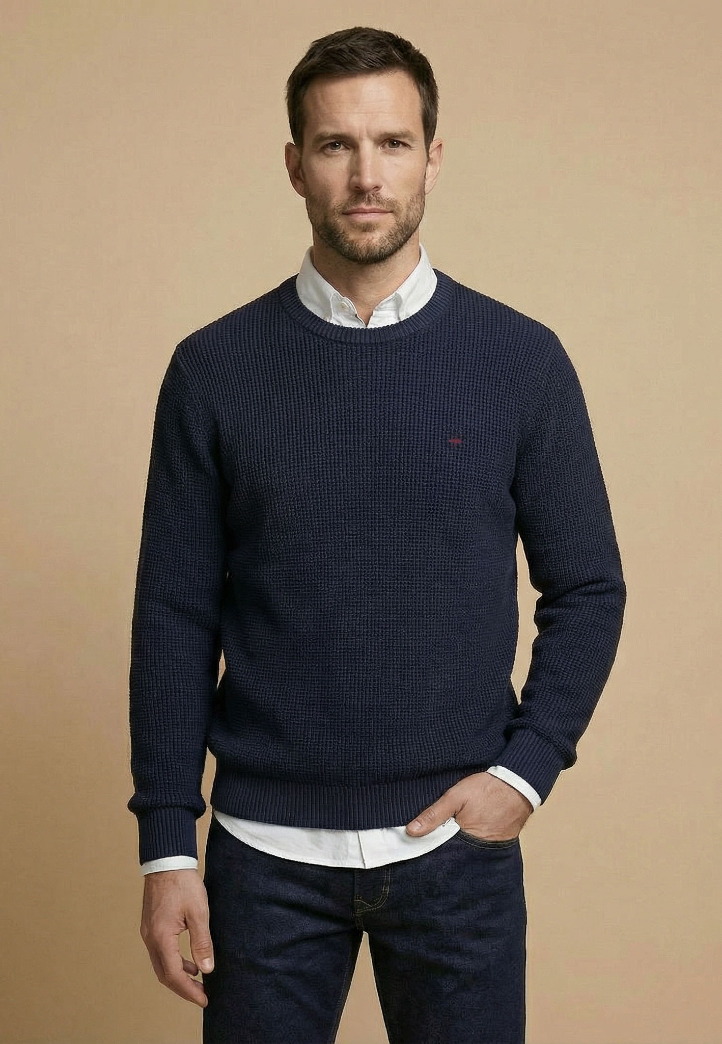 FYNCH-HATTON Pull en tricot en coton, coupe normale, longueur couvrant les hanches