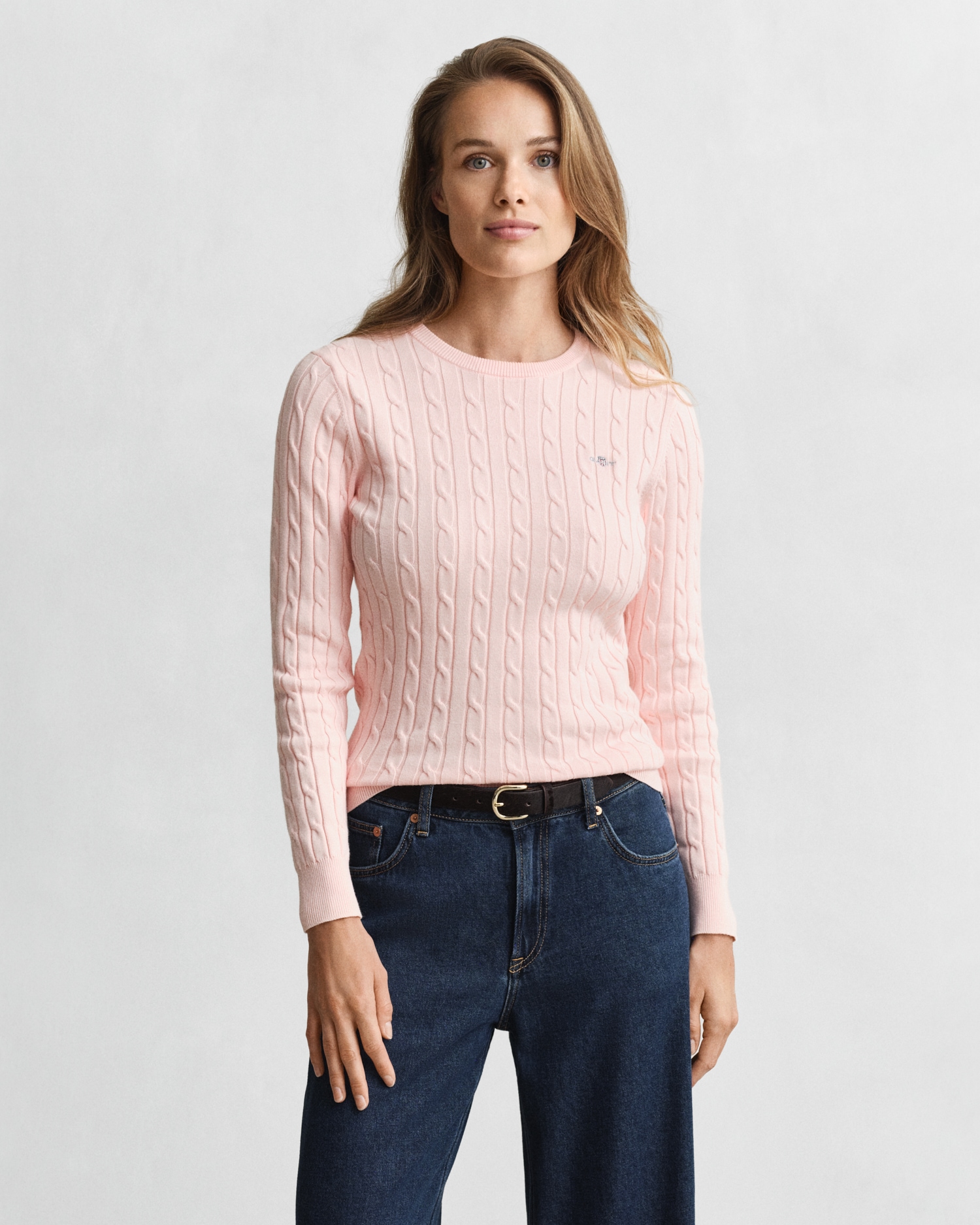Image of Gant Strickpullover "STRETCH COTTON CABLE C-NECK" mit Logostickerei auf der Brust