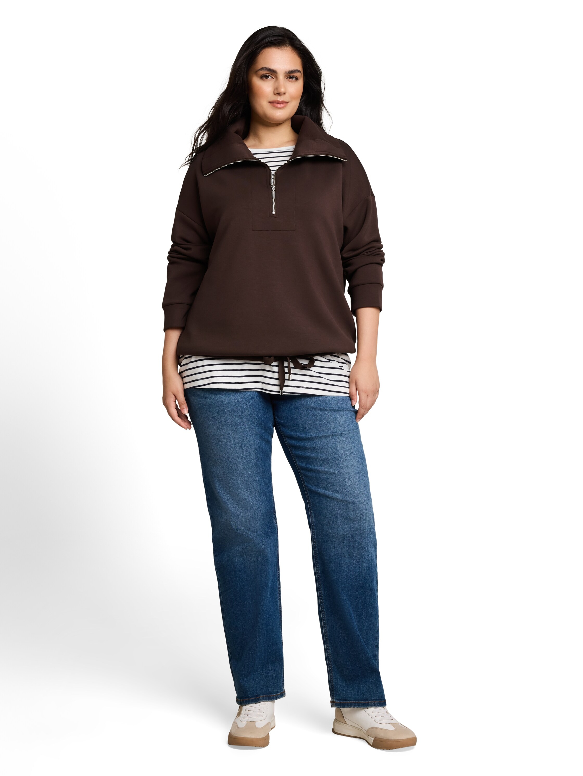 TOM TAILOR PLUS Sweatshirt , mit Troyerkragen und Bindeband am Saum / Stretch / Grosse Grössen
