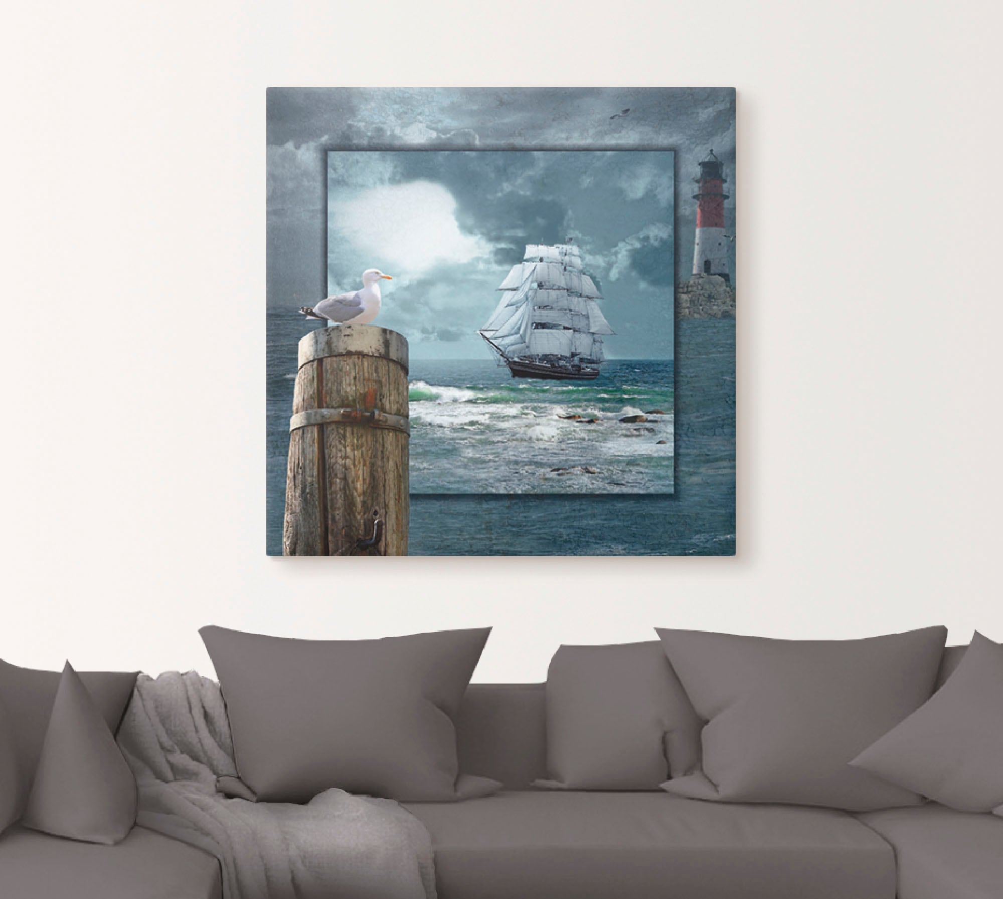 Artland Tableau sur toile »Maritime Collage mit Segelschiff« 1 cuis tlg. auf Holzrahmen gespannt