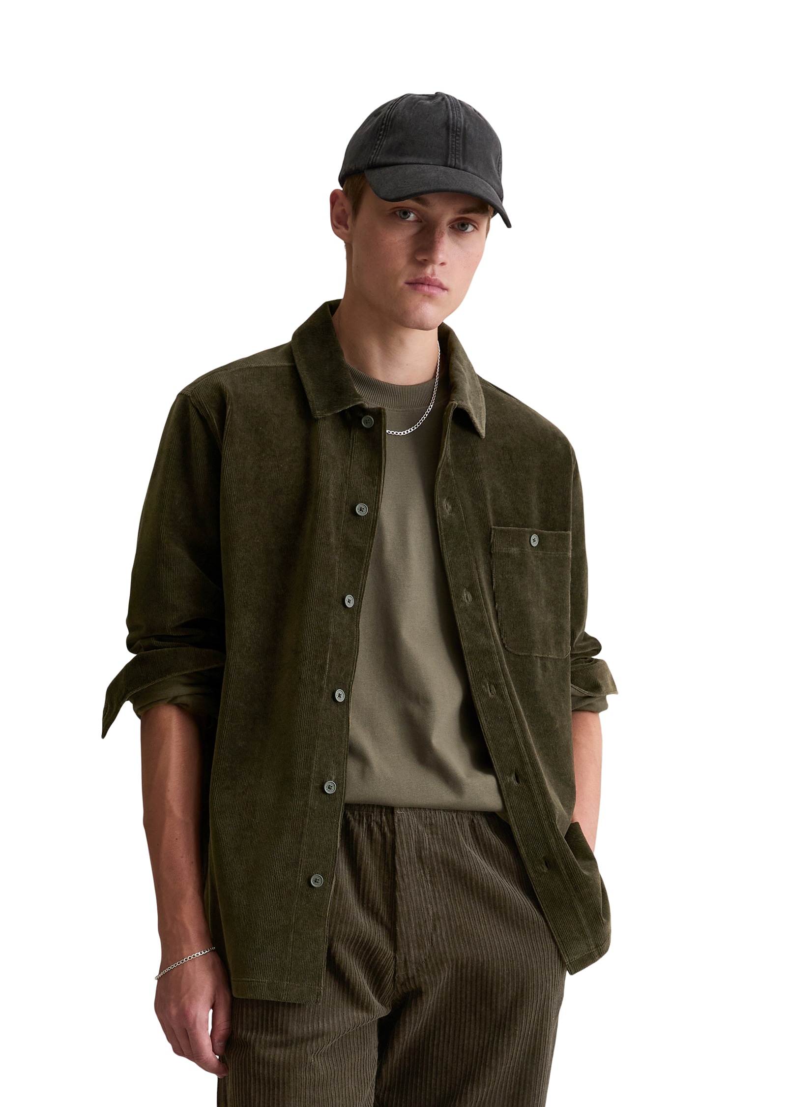 Image of Marc OPolo DENIM Langarmshirt aus softem Frottee-Cord, relaxed fit, Kentkragen