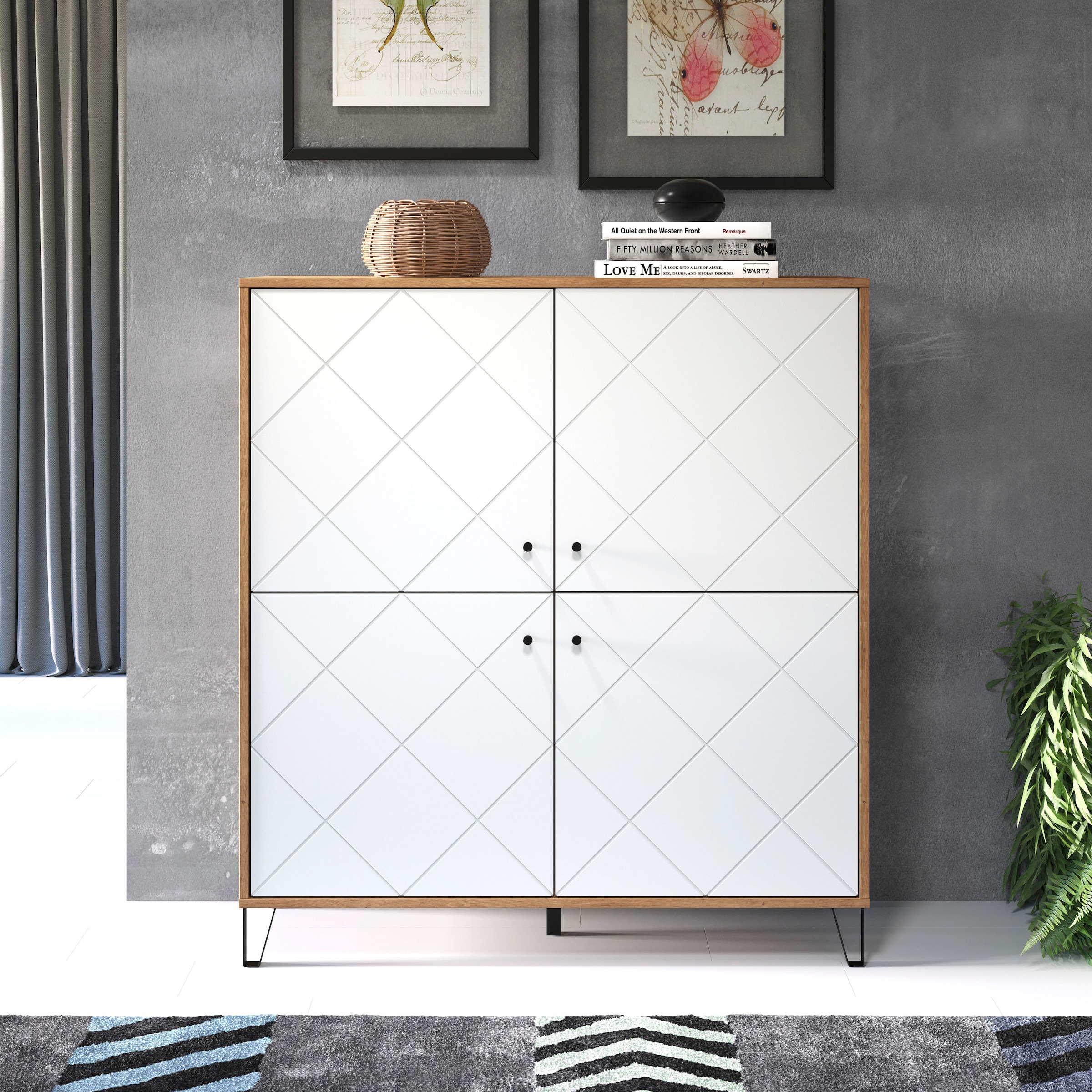 Home affaire Buffet haut »Tarragona« Highboard mit 4 Türen & Soft-Close - (B/T/H) 123/40/136 cm