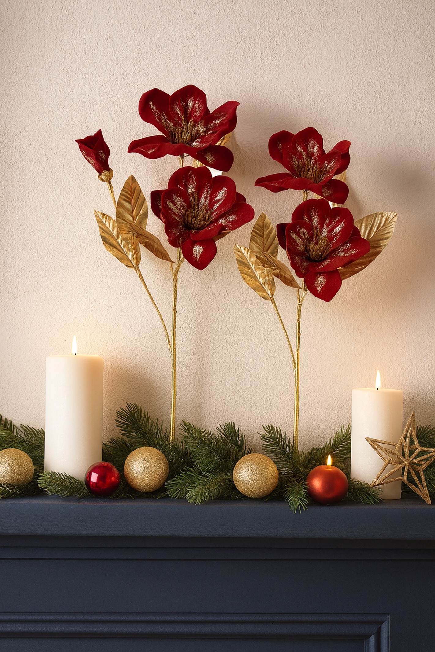 I.GE.A. Fleur artificielle »Magnolie« 2er Set Dekoblume Metallic Effekt glänzende Weihnachtsdeko Blüten