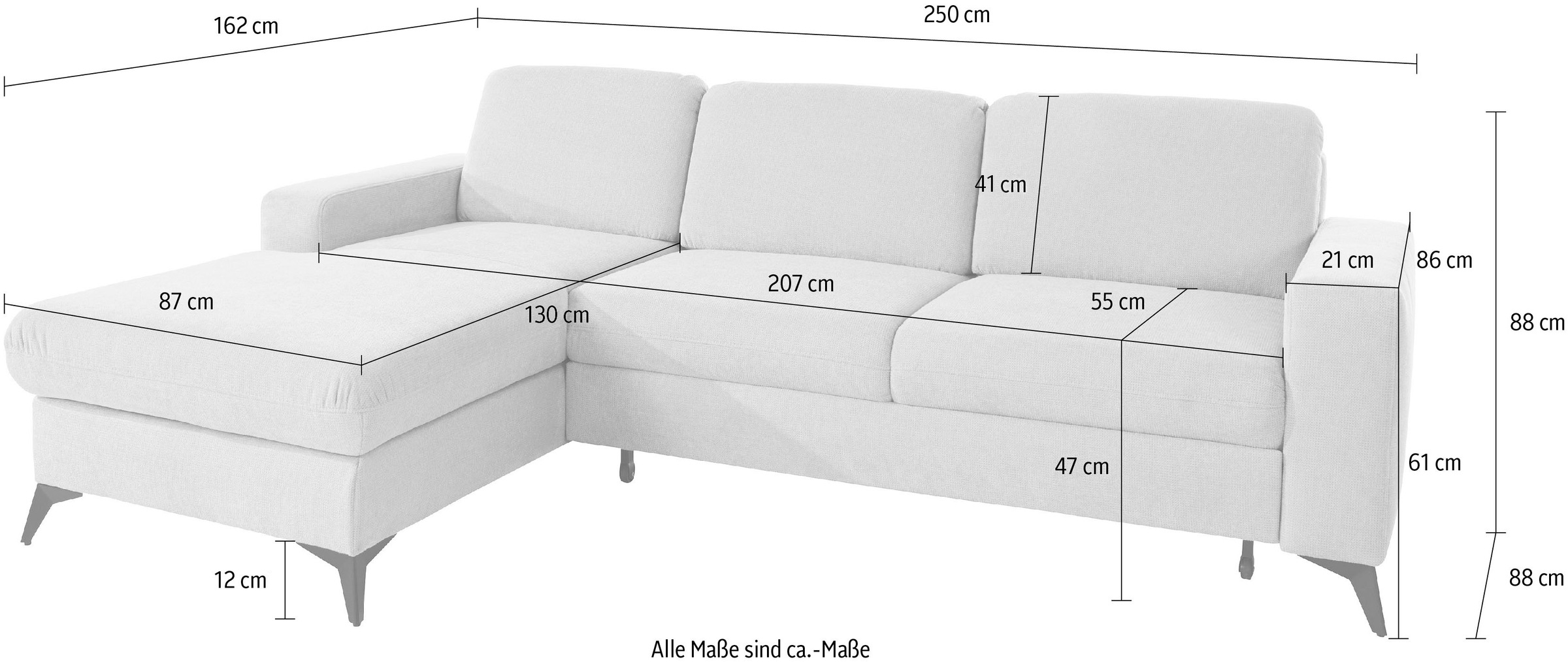 PLACES OF STYLE Ecksofa »Lolland L-Form« Wahlweise mit Bettfunktion und Bettkasten, Federkern
