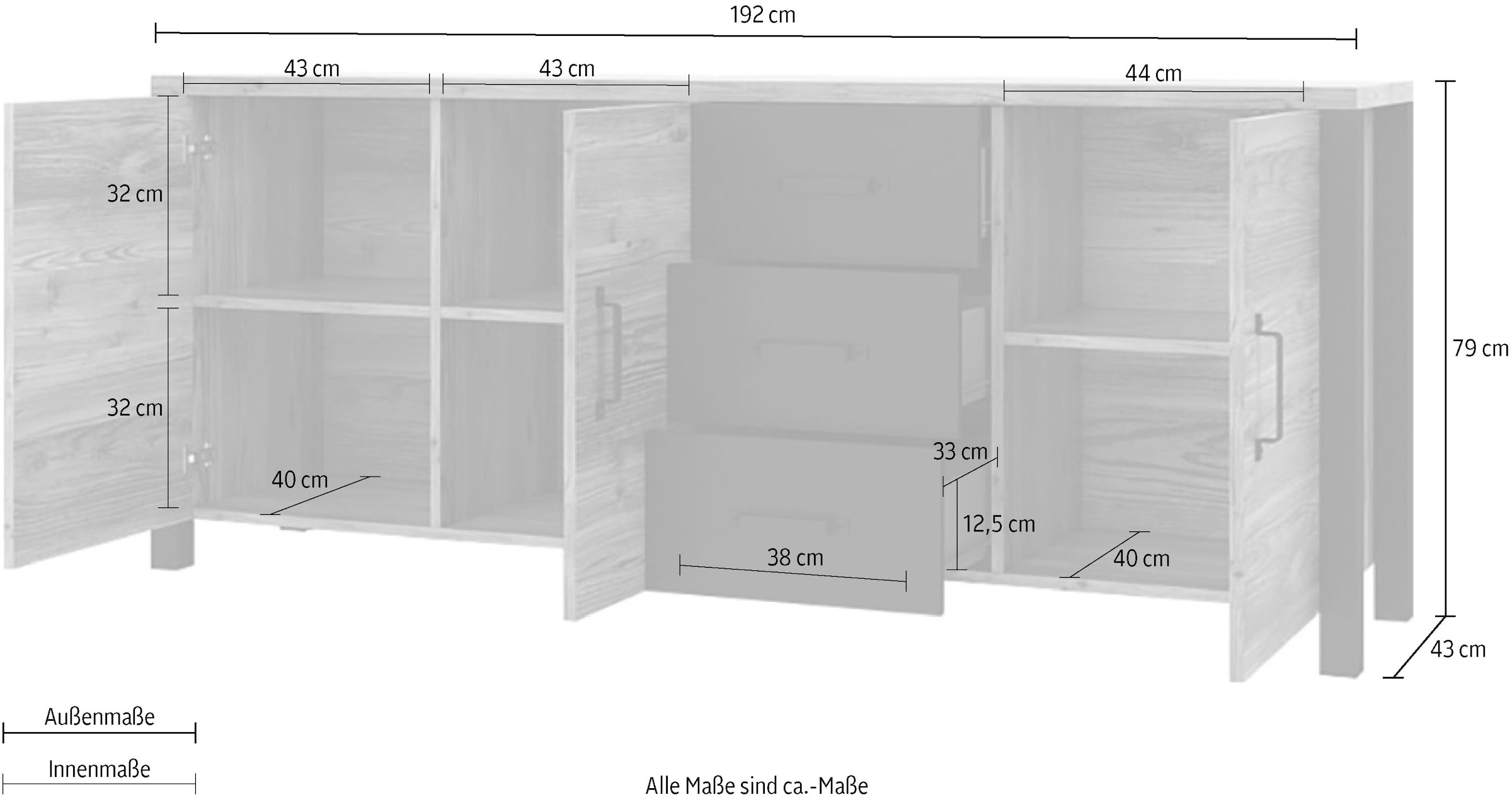 Helvetia Sideboard »Olin 192 cm WM«, kaufen Breite