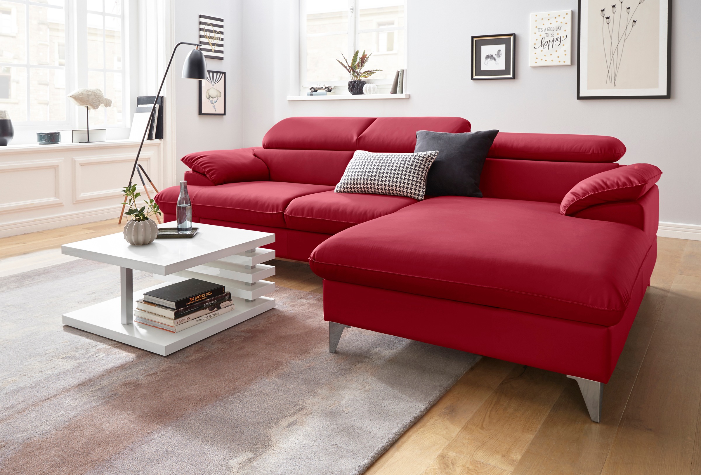 COTTA Polstergarnitur »Caluso L-Form«, (2 tlg.), Set bestehend aus: Ecksofa mit Kopfteilverstellung & Hocker