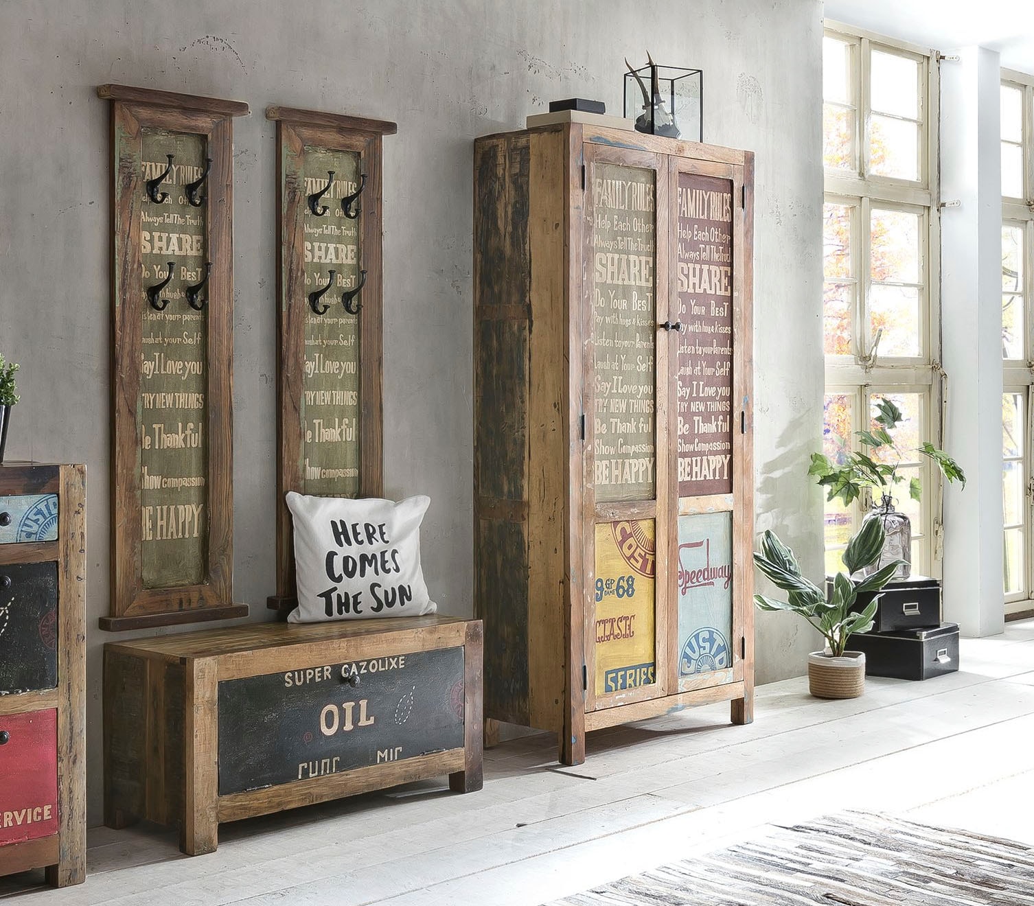 Image of SIT Garderoben-Set "Lyon aus Altholz mit Schuh- & Kleiderschrank, 2 Paneelen, 4-tlg." Set, 4 Stk. tlg.