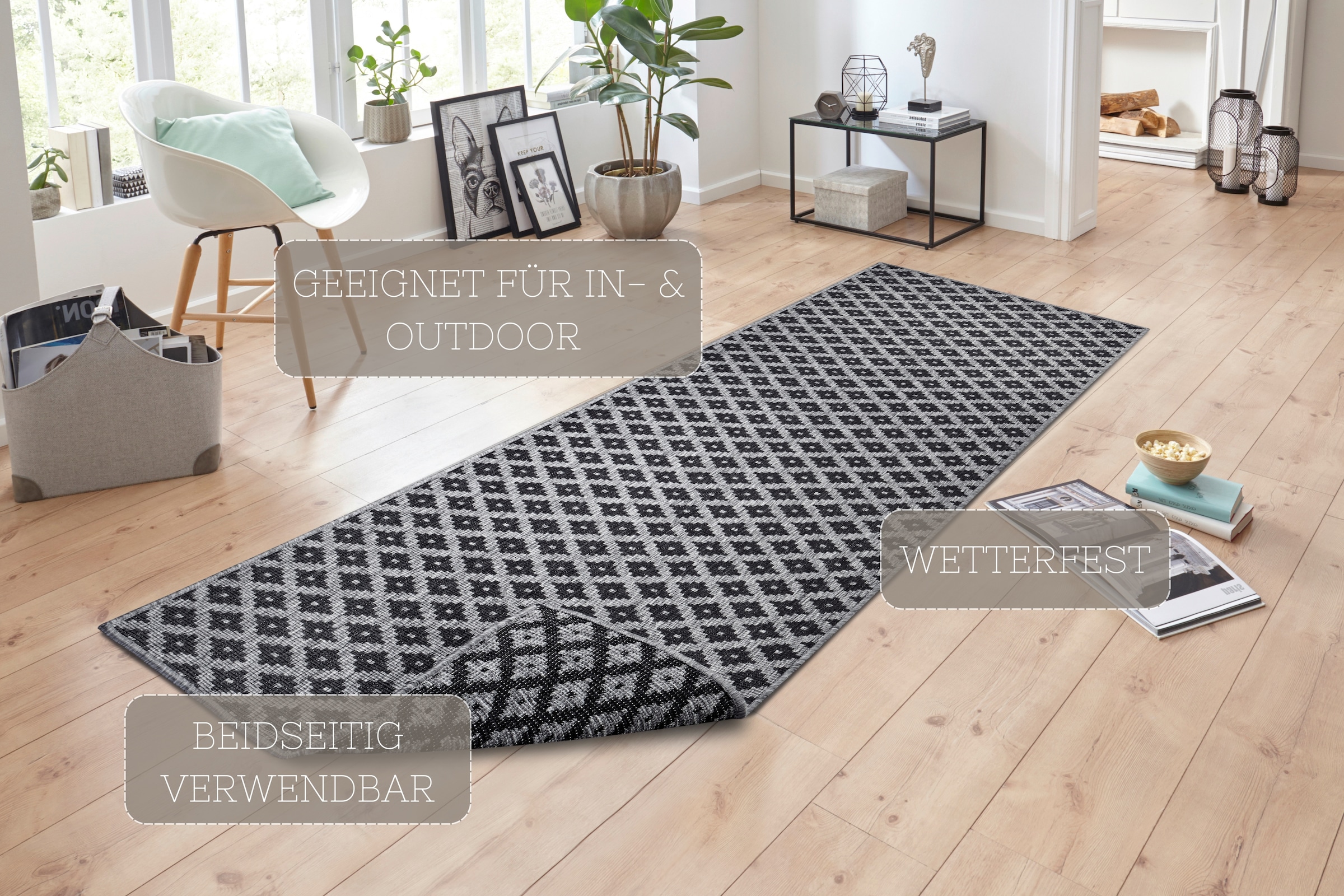 NORTHRUGS Teppich »Nizza Wendeteppich«, rechteckig, 5 mm Höhe, In-& Outdoor, Wetterfest, Balkon, Läufer, Wohnzimmer, Wasserfest