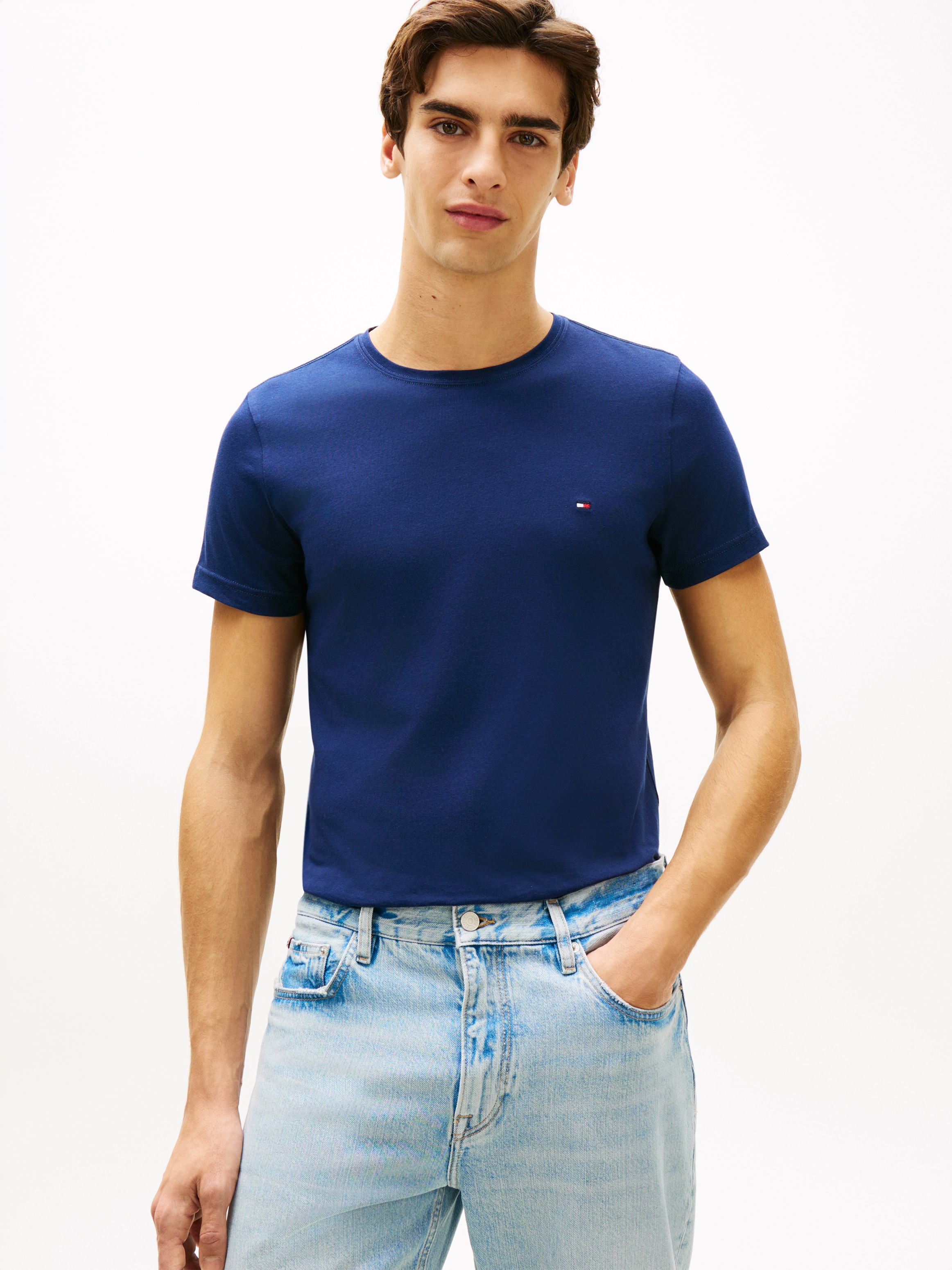 Tommy Hilfiger T-shirt »STRETCH SLIM FIT« unifarben, casual, slim fit, Baumwollmix, Rundhals