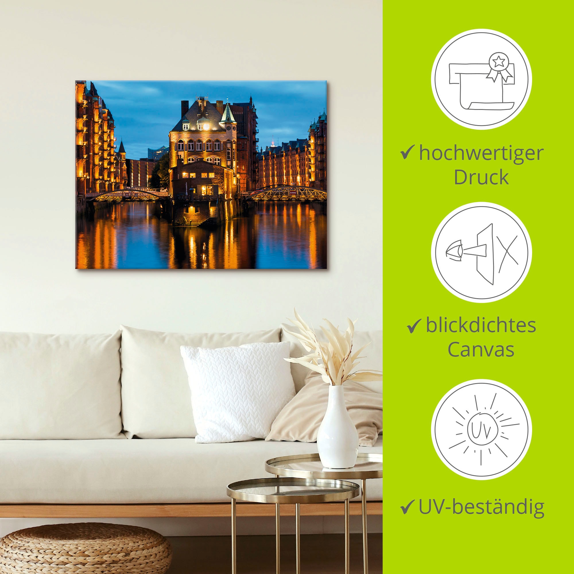 Artland Wandbild »Teil der alten Speicherstadt in Hamburg« Deutschland 1 Stk. tlg. als Leinwandbild, Poster in verschied. Grössen