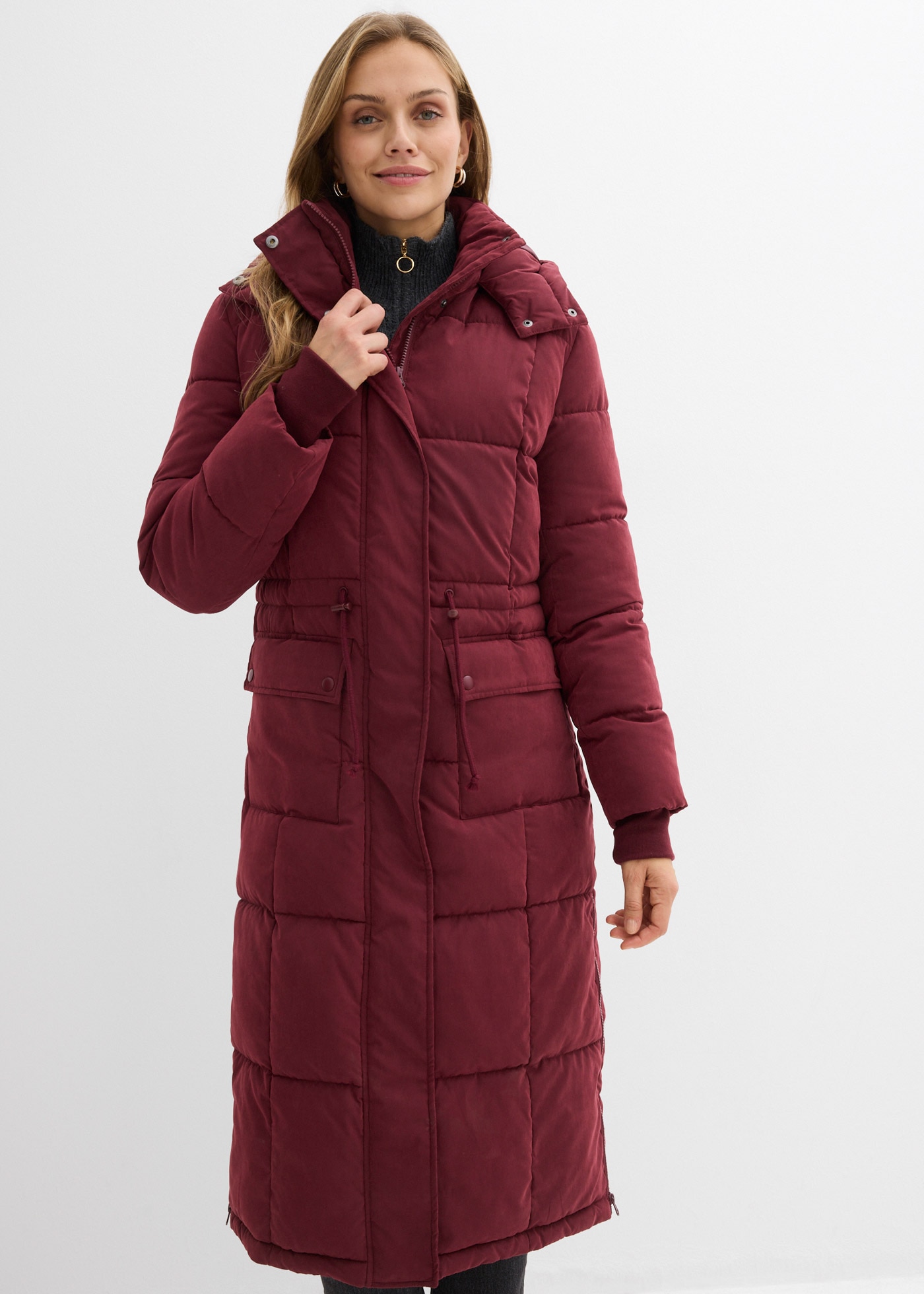 Image of bonprix Steppmantel "Wintermantel mit seitlichen Reissverschlüssen" gerade Passform, mit Kapuze, Seitenschlitze mit Zipper, 2-Wege-Zipper