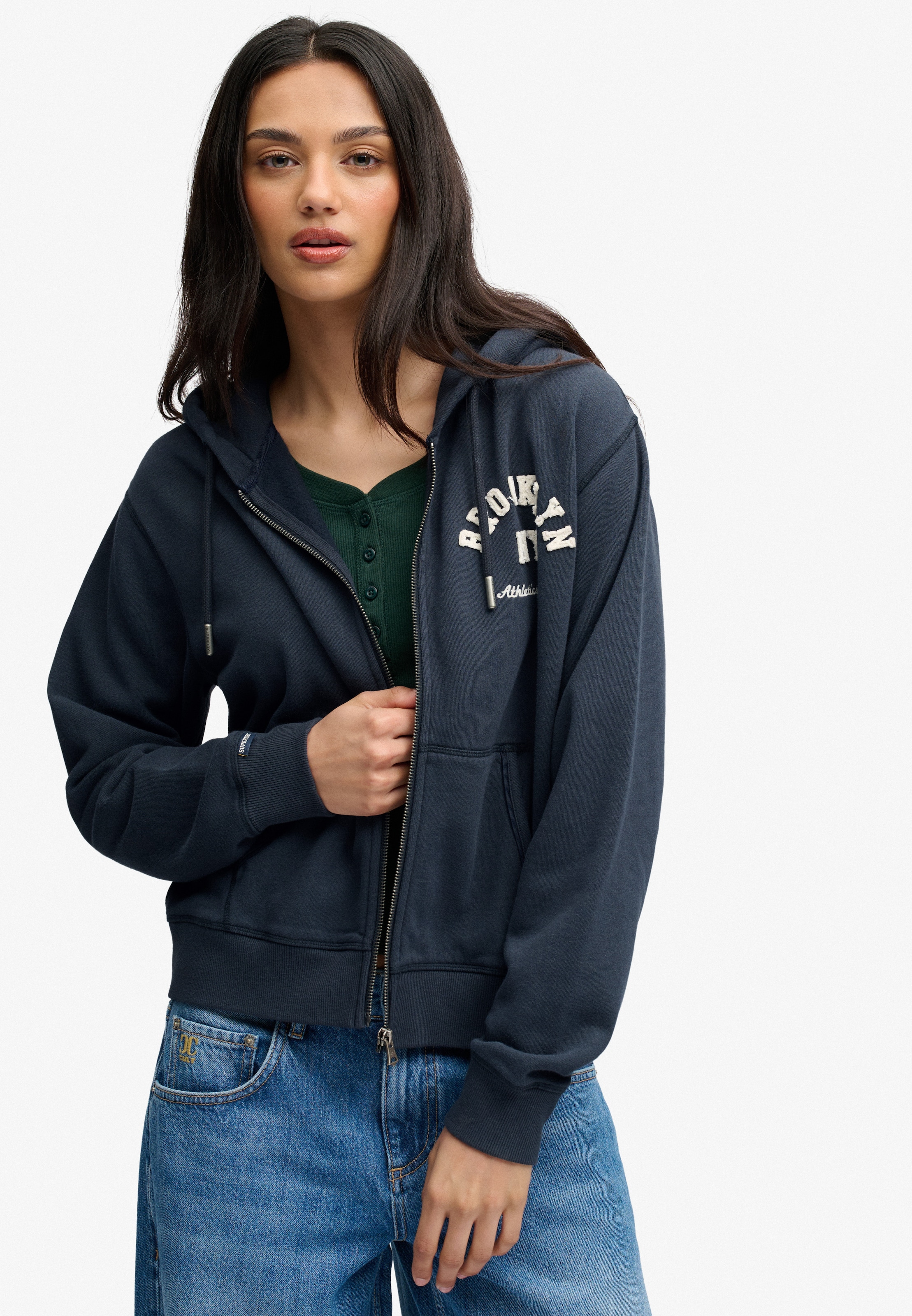 Superdry Kapuzensweatjacke »ATH ESS RELAXED CROP ZIPHOOD« Baumwollmischung