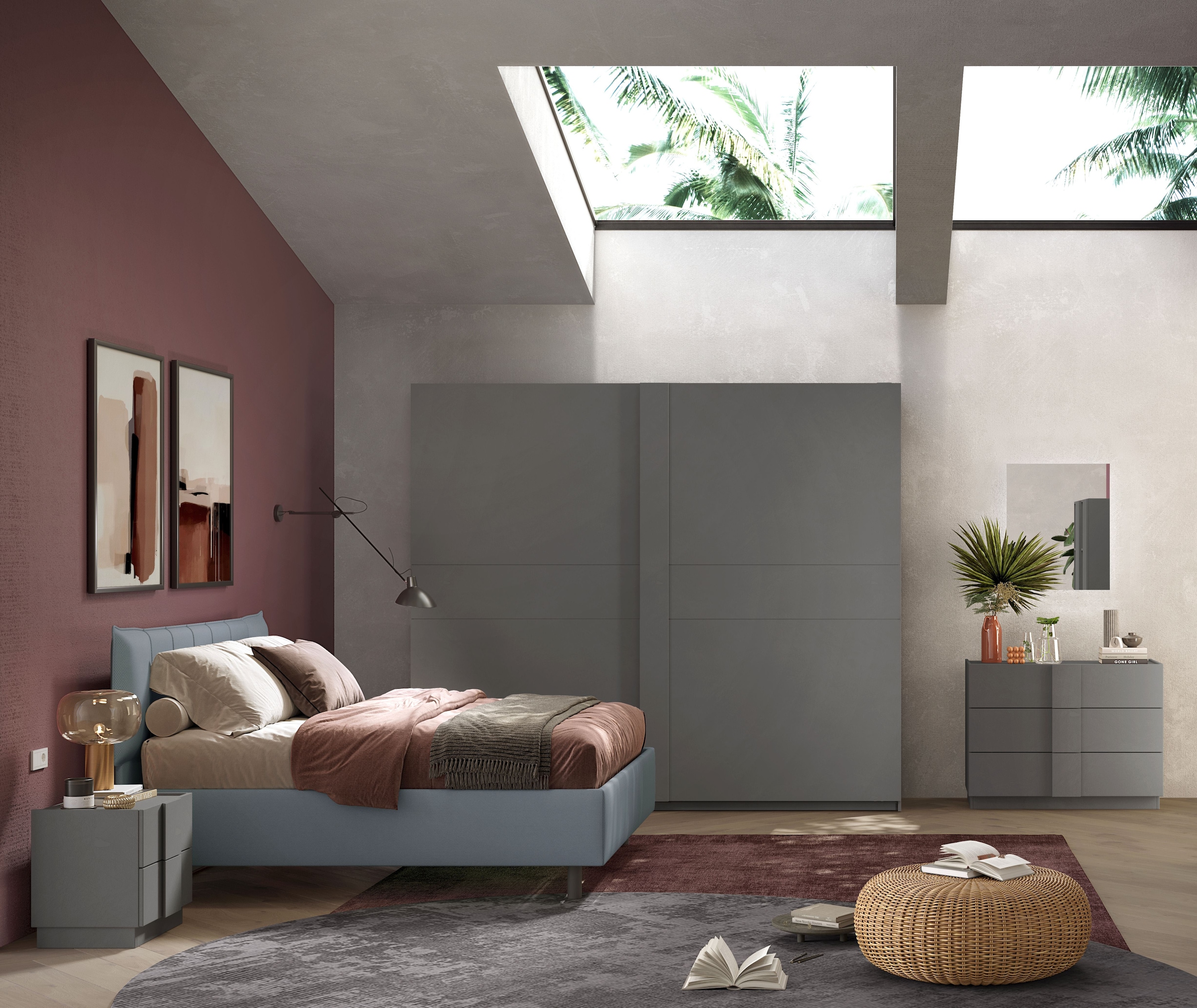 INOSIGN Nachtschrank »Jupiter, Nachtkommode (1-St), Nachttisch, Nachtkonsole, 2 Schubladen« 1 Stk. tlg. B/T/H 50/42/52 cm, moderne Griffblende, trendiges Steingrau, kompakt