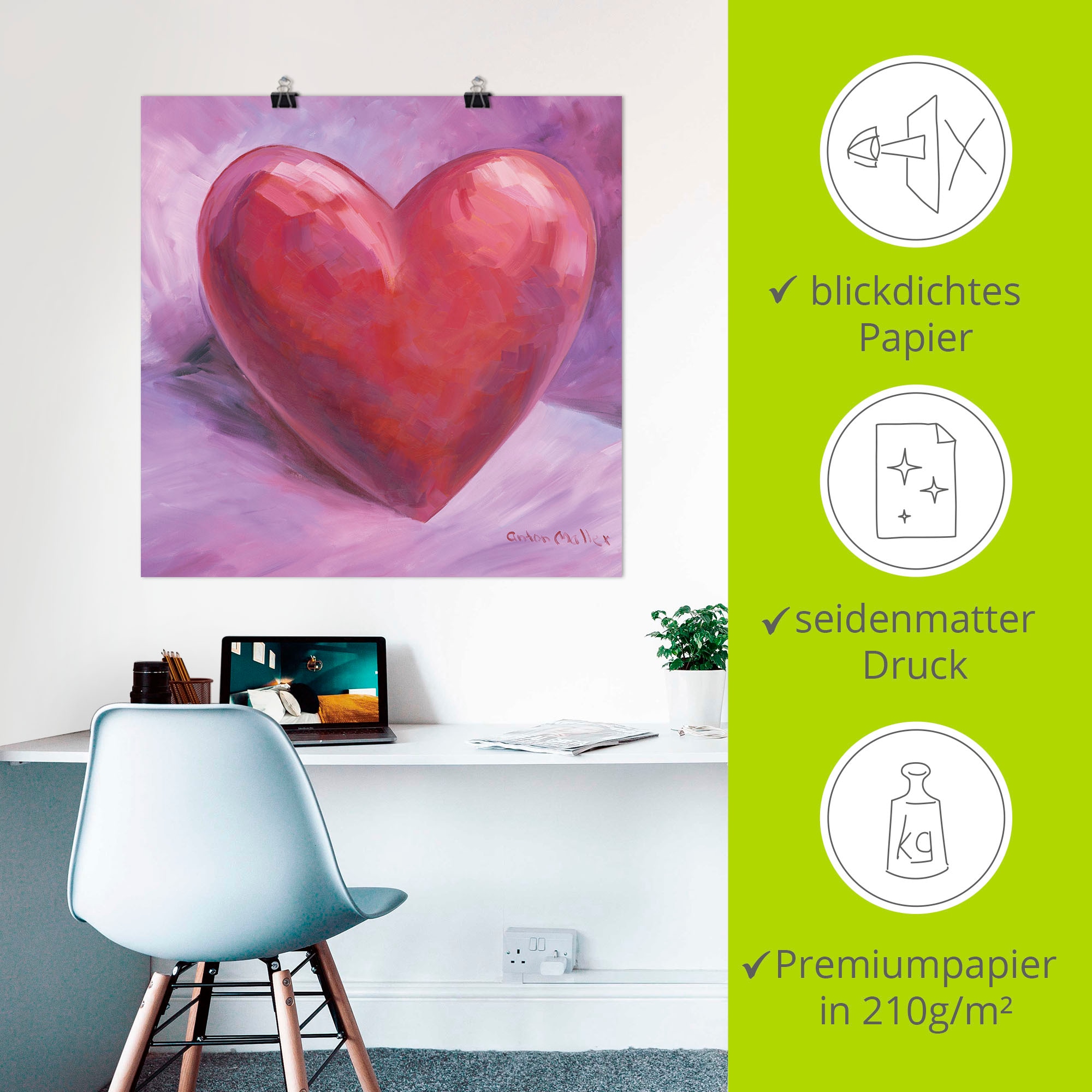 Artland Wandbild »Lila Herz«, Herzen, (1 St.), als Leinwandbild, Poster in verschied. Grössen