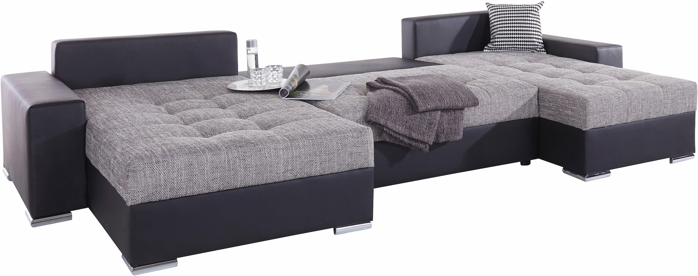 COLLECTION AB Wohnlandschaft »XXL-Josy U-Form, Breite 333 cm, mit 2 Recamieren 77 & 97 cm«, inkl. Bettfunktion, Bettkasten, mit 5 gleich grossen Rückenkissen
