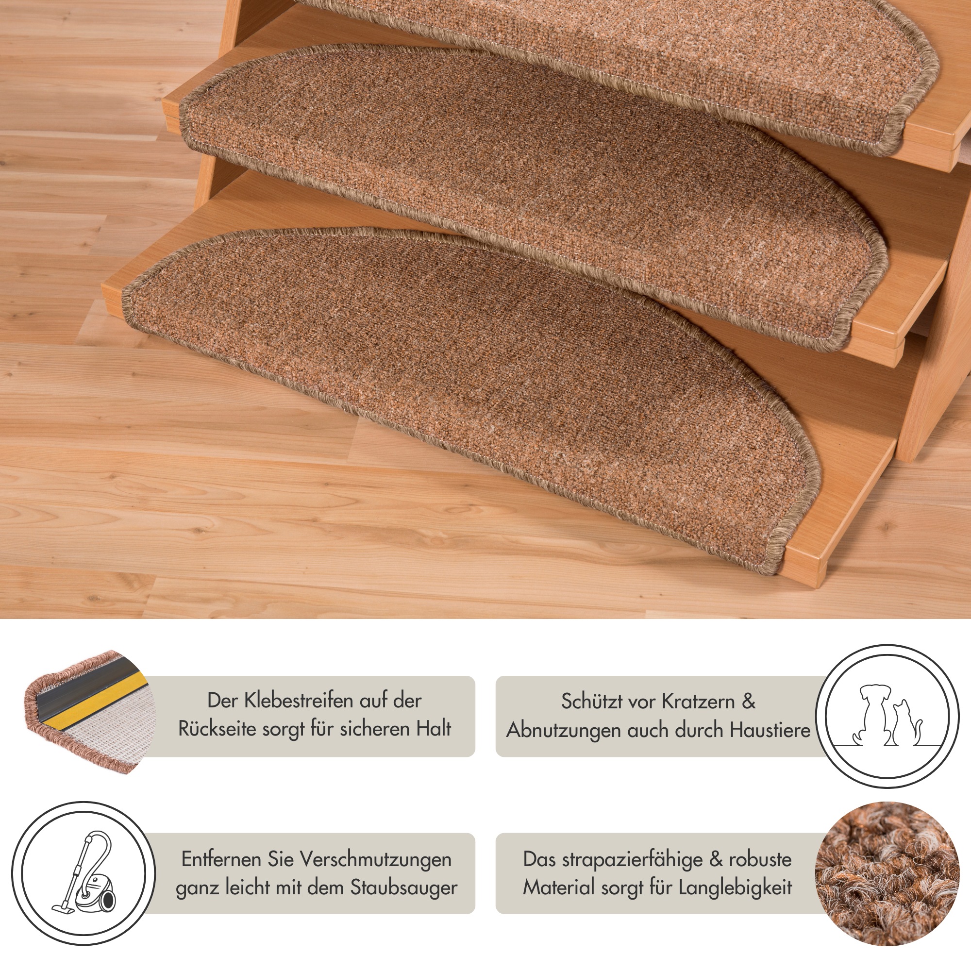 Andiamo Tapis de marche »Bob, Made in Poland« Semicirculaire 4,5 mm Höhe melierte Schlinge, selbstklebend, Set mit 2 Stück oder 15 Stück
