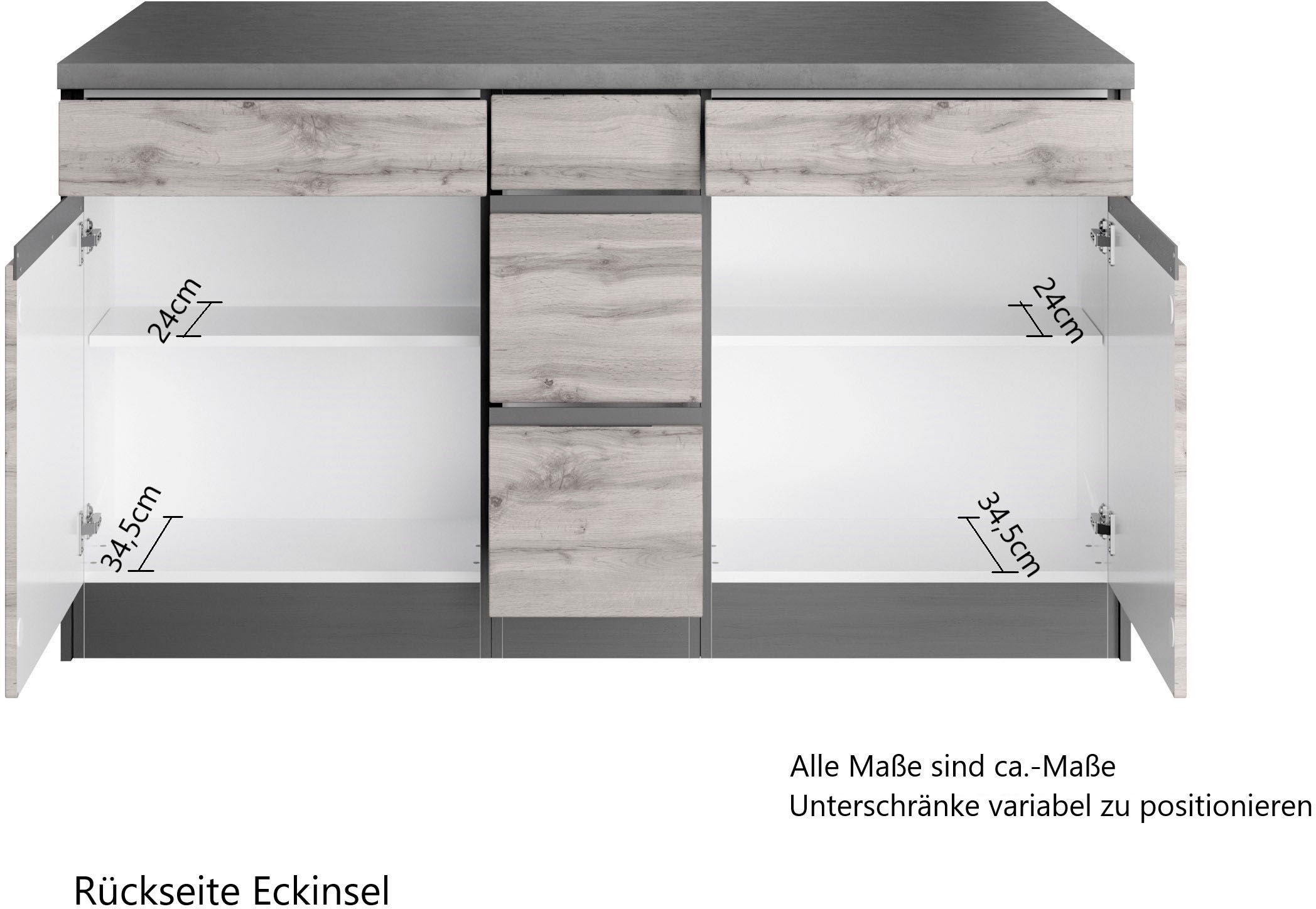 KOCHSTATION Cuisine d'angle »KS-Riesa« Largeur d'installation 490/153 cm, sans appareils électriques