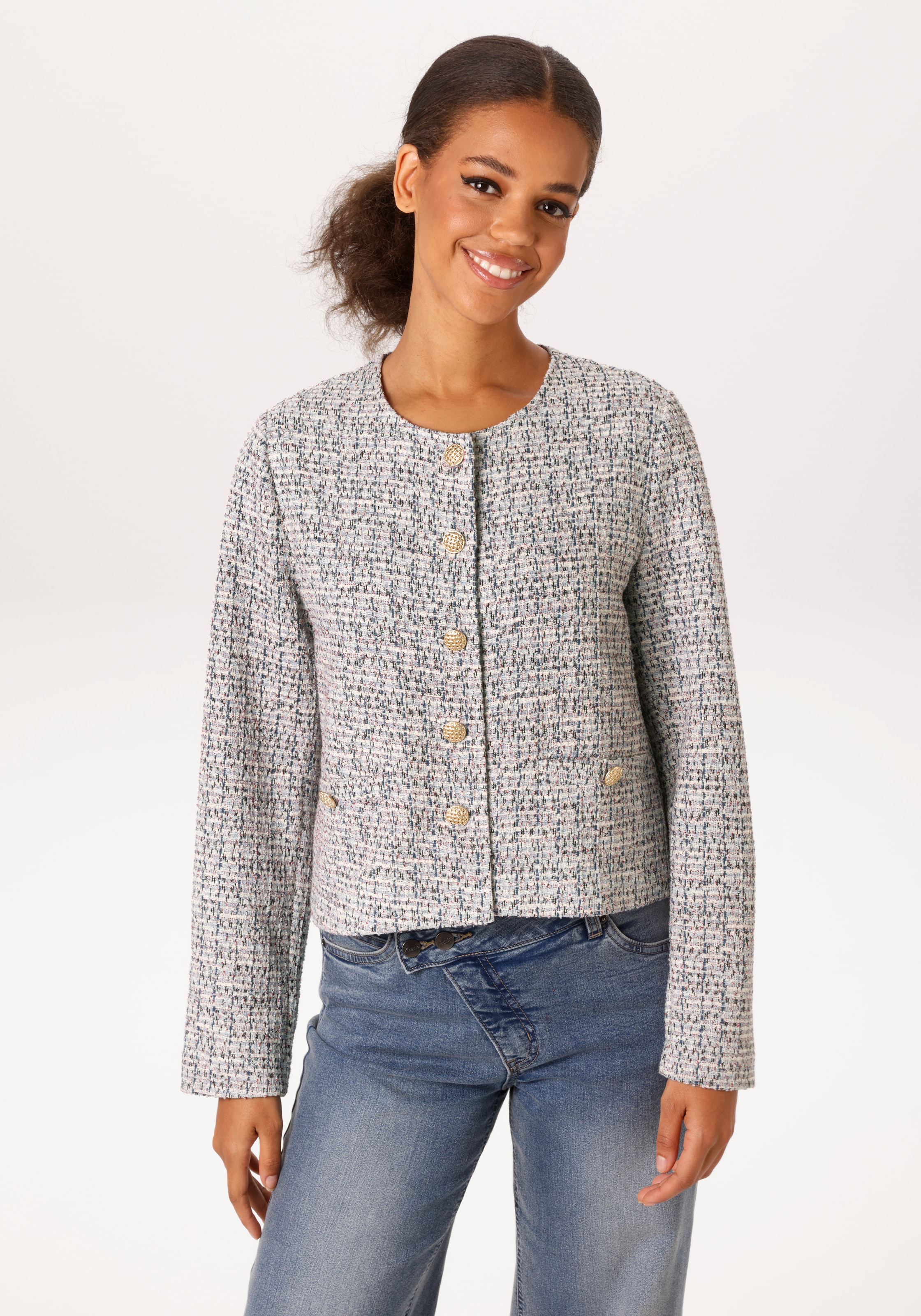 Image of Aniston CASUAL Kurzblazer aus melierter Bouclé-Jacquard-Qualität