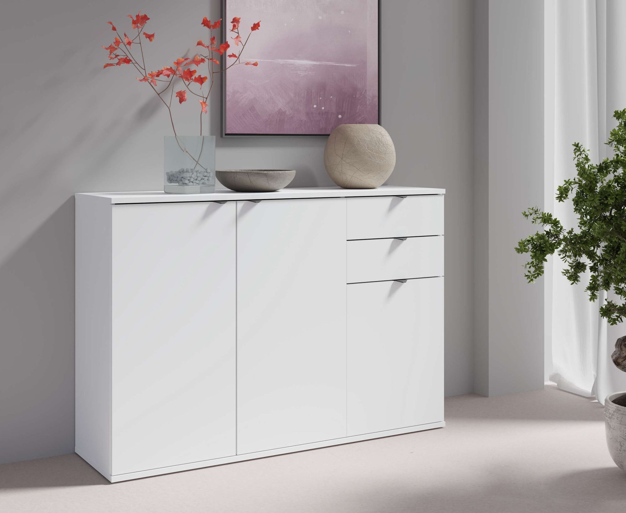 GOODproduct Kommode »THALIAANA Sideboard mit 3 Türen und 2 Schubladen, Breite 120 cm« Schrank in 3 Farben erhältlich, schwarze Metallgriffe, viel Stauraum