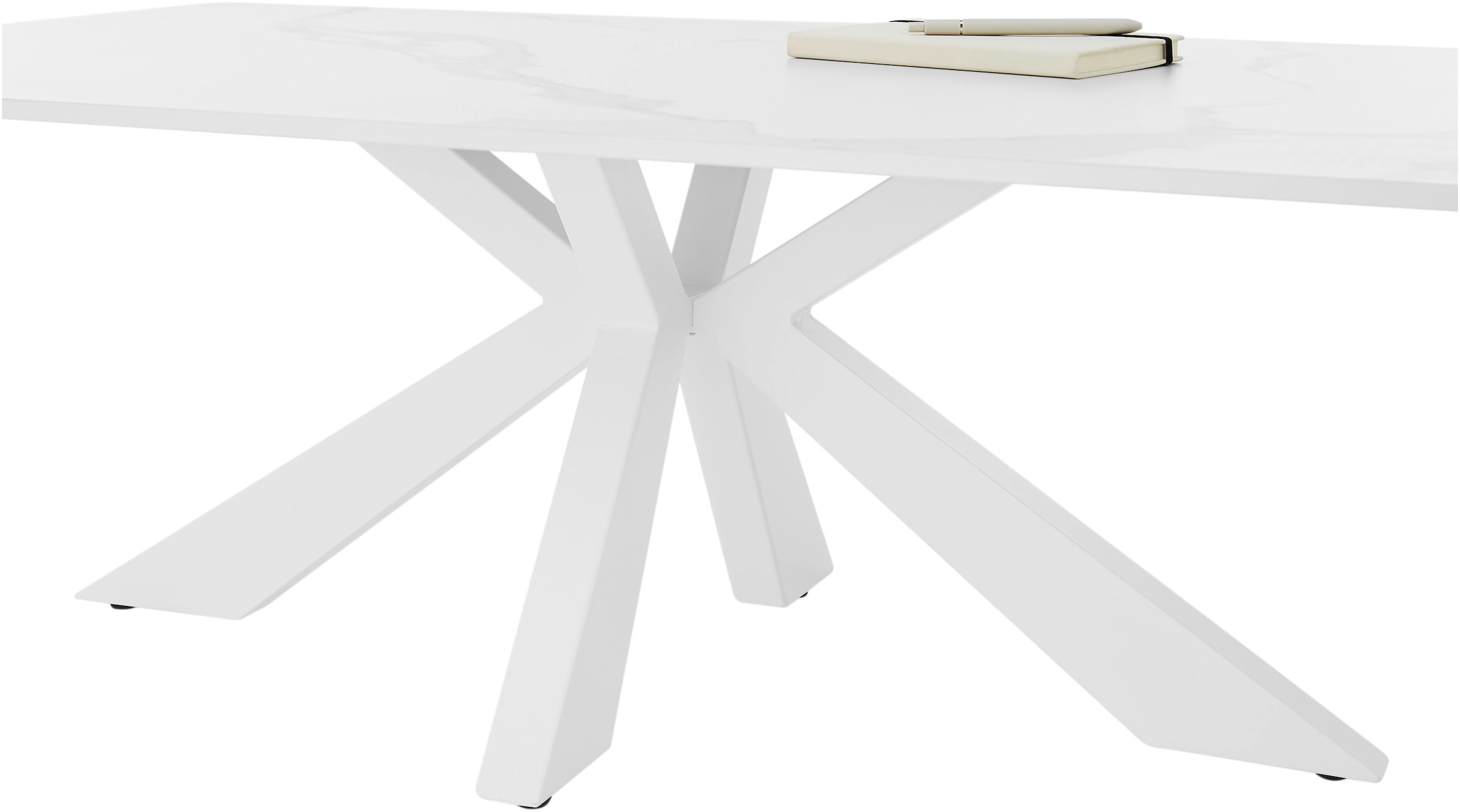 Stolkom Couchtisch »Noah Wohnzimmertisch Keramik, Weiss marmoriert, BxHxT 110x40x70 cm«, Keramikoberfläche weiss marmoriert, 4-Fuss Gestell in weiss