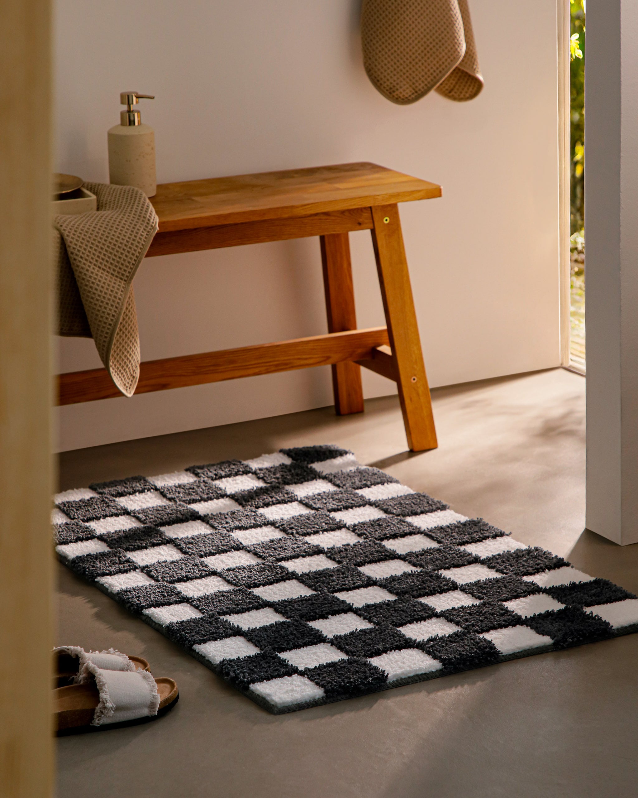 Wecon home Tapis de bain »Bobbi« Höhe 25 mm Badteppich, Schachbrett-Design, weich, rutschhemmend, waschbar