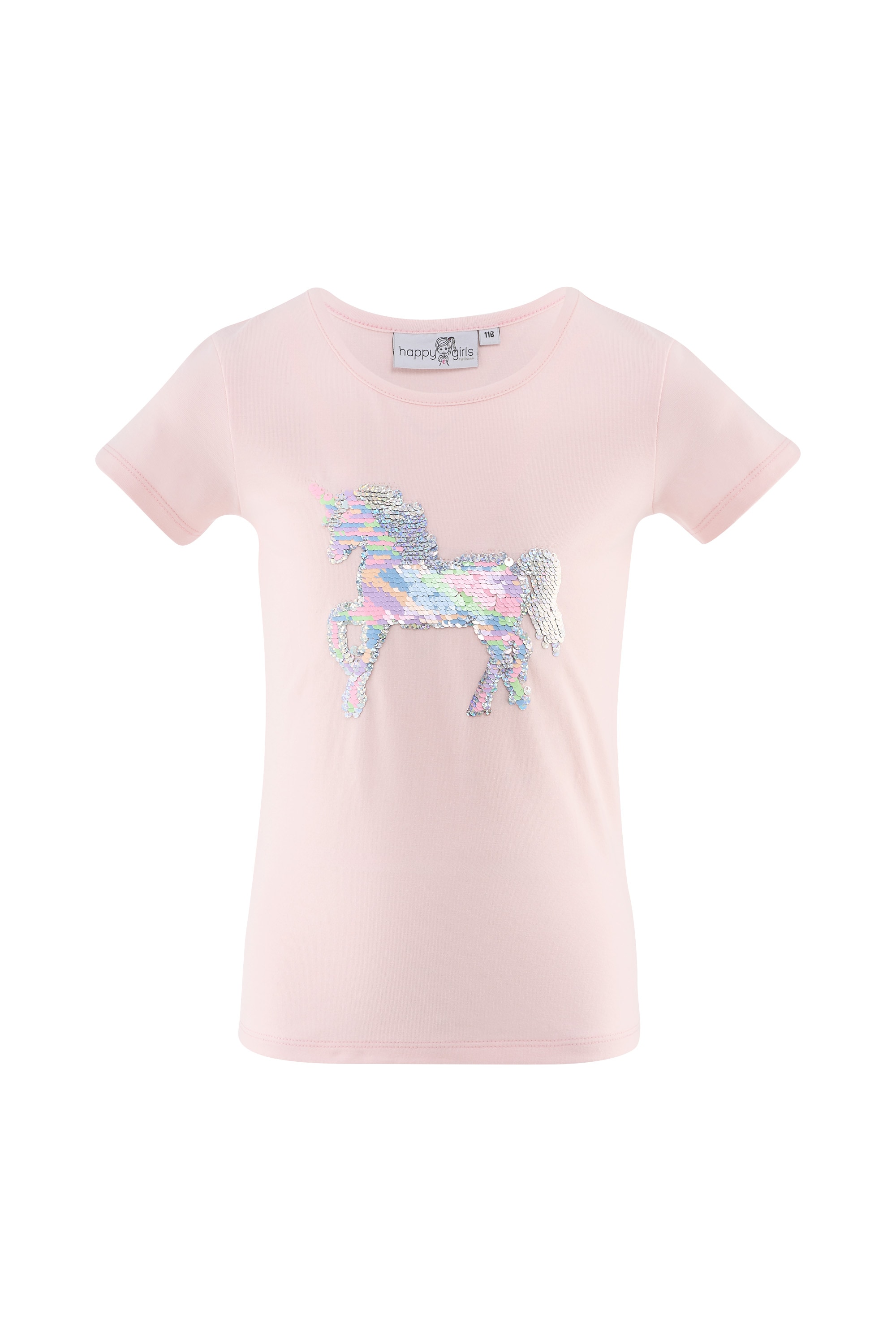happy girls T-Shirt, mit hochwertigem Pailletten-Einhorn-Motiv