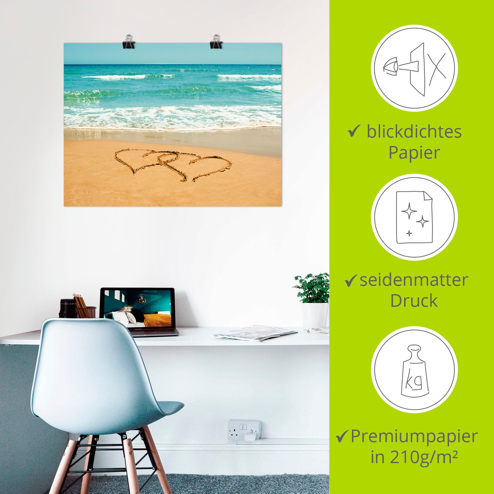 Artland Poster »Herzen im Sand« Strand 1 Stk. tlg. ohne Rahmen