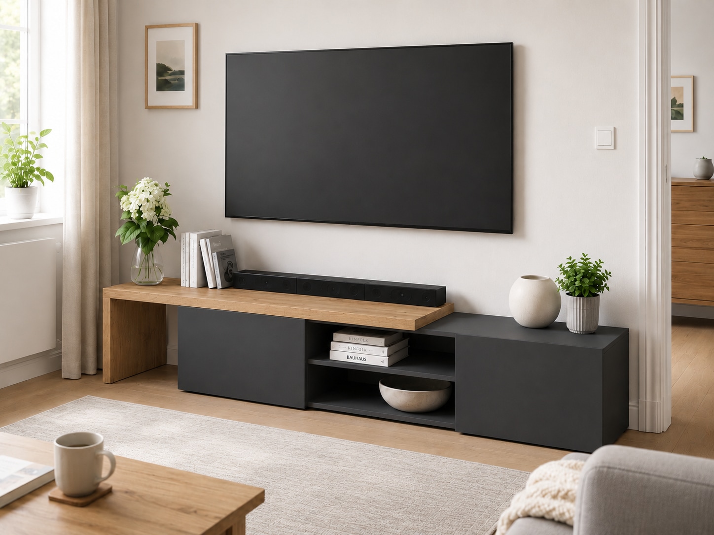GOODproduct Lowboard »New Garda,Lowboard mit Aufsatz,TV-Board mit Ausatz,TV-Schrank-Tv Bank« 1 Stk. tlg. Breite verstellbar v. 183 bis 310 cm,2 Klappen  und L-Förmiger Aufsatz