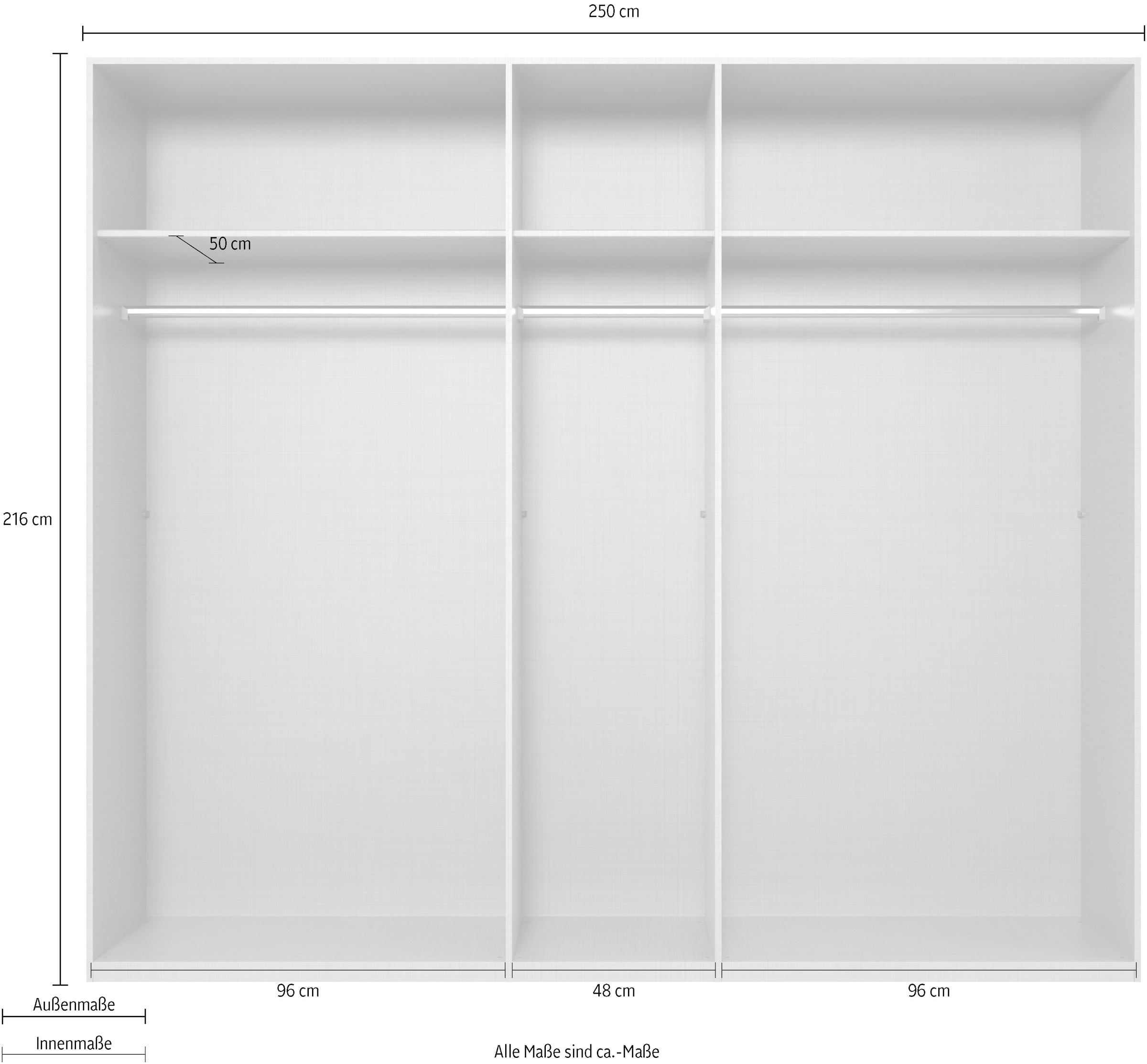 Wimex Drehtürenschrank »Rimini by fresh to go, Kleiderschrank mit Spiegel, Metallgriffe«, inklusive LED Beleuchtung, B/T/H 250/58/216cm, weiss oder graphit