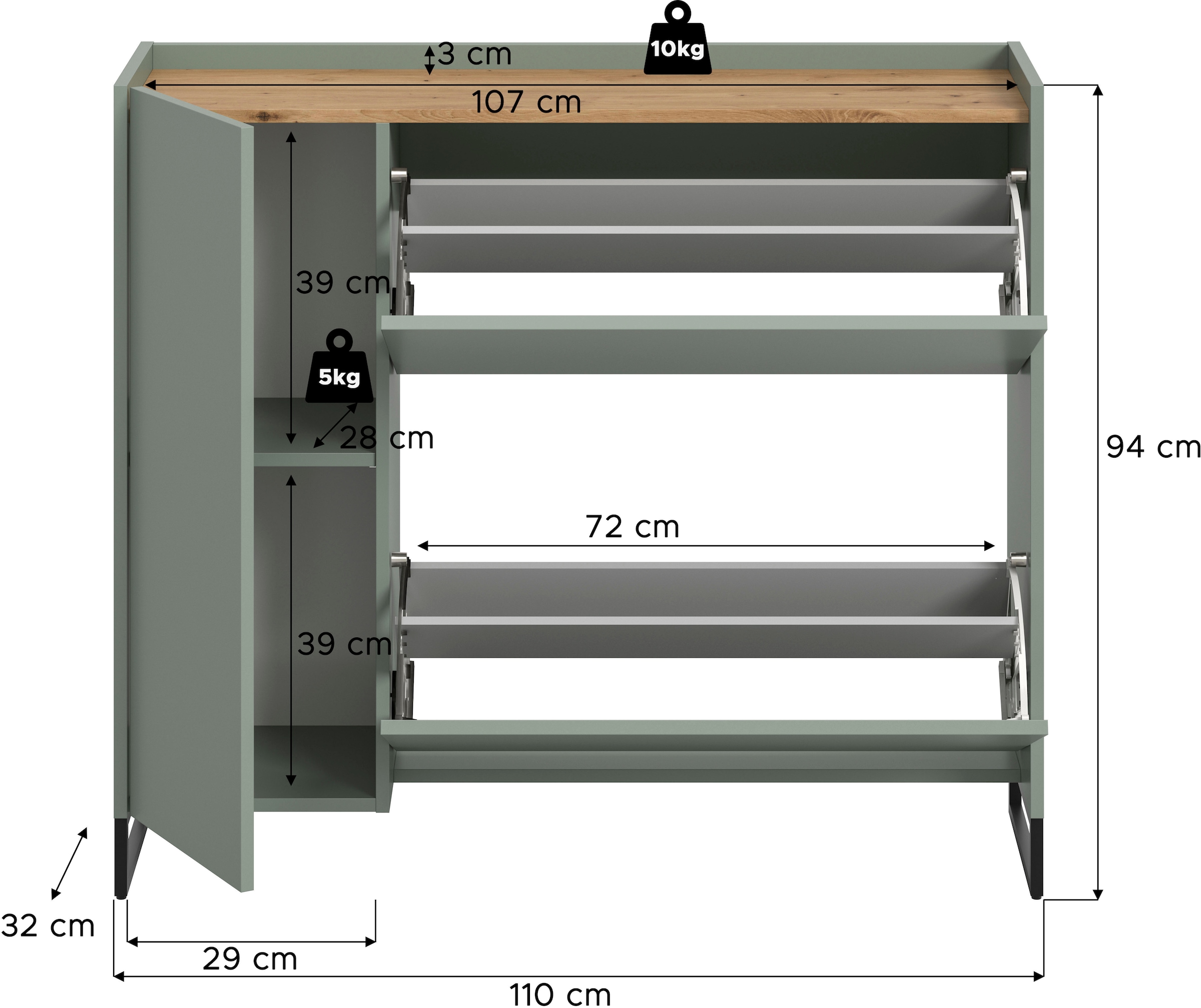 Home affaire Armoire à chaussures »EVRID, Breite 110cm, 1 Tür, 2 Schuhwalzen, inkl. Metall-Kufenfüsse« individuell mit anderen Artikel der Serie EVRID erweiterbar, 1 cuis tlg. Schuhkommode, Kommode, Sideboard, Garderobenschrank, Flurkommode