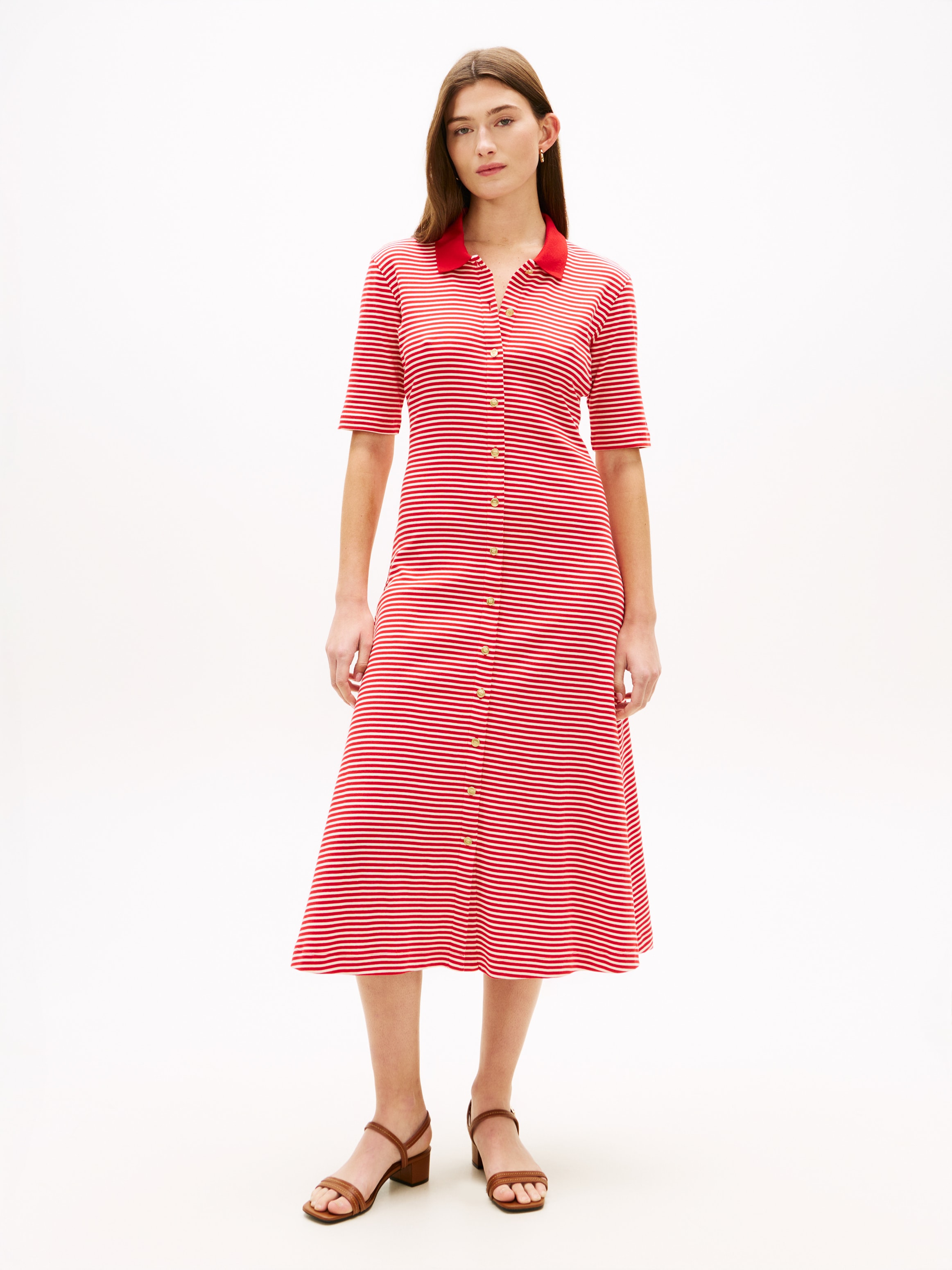 Image of Tommy Hilfiger Polokleid "GOLD BUTTON F&F MIDI DRESS" mit Logo-Stickerei