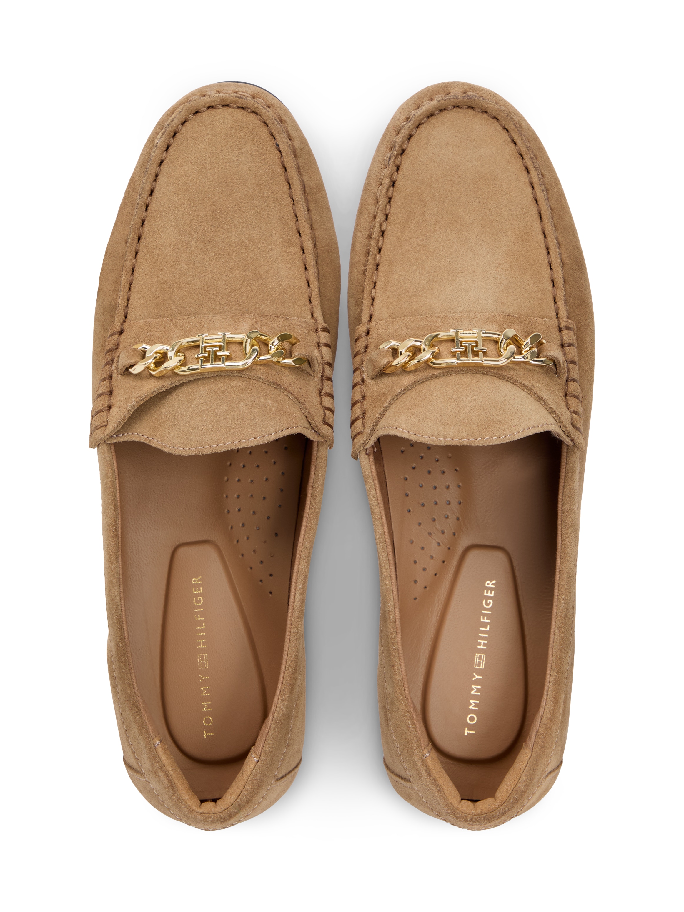 Tommy Hilfiger Loafer »TH CHAIN SUEDE LOAFER«  mocassin, chaussure business, chaussure à enfiler avec chaîne décorative dorée