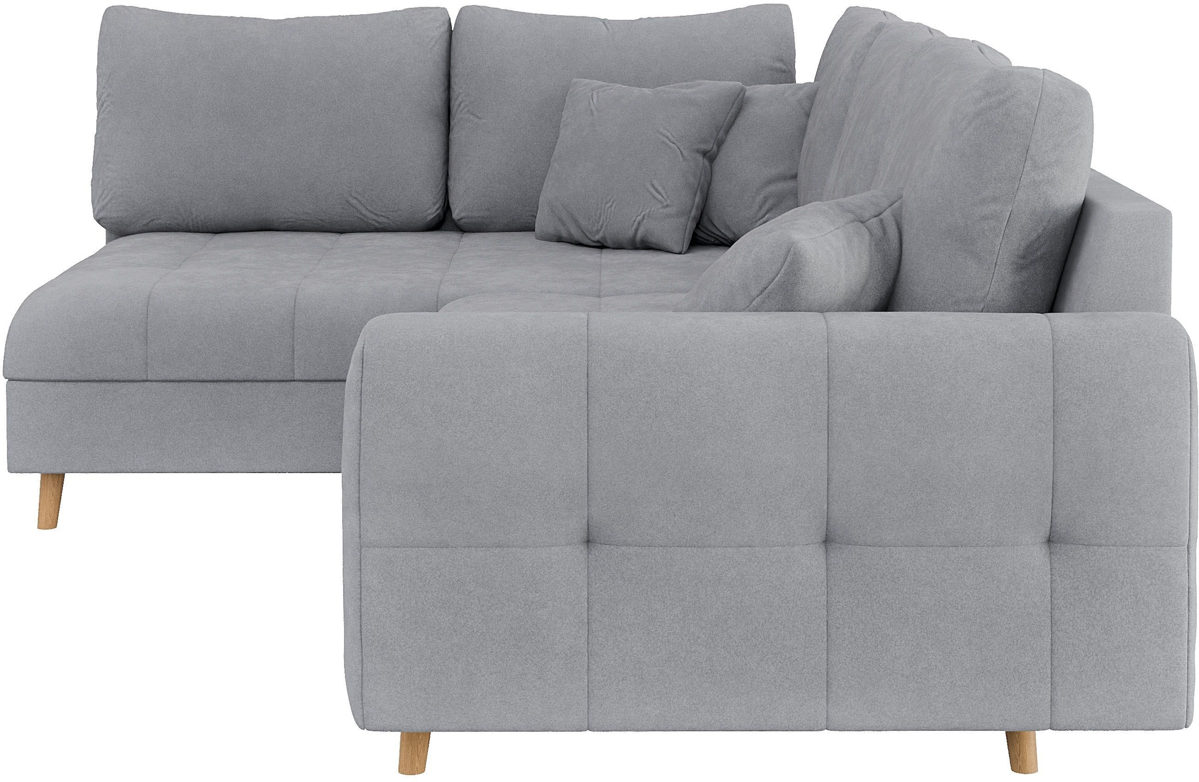 Home affaire Canapé d'angle »CHARRE L-Form mit Ottomane, Masse B/T/H: 231/161/81 cm« feine Steppung, lose Rücken- und Zierkissen, auch in Cord und Bouclé