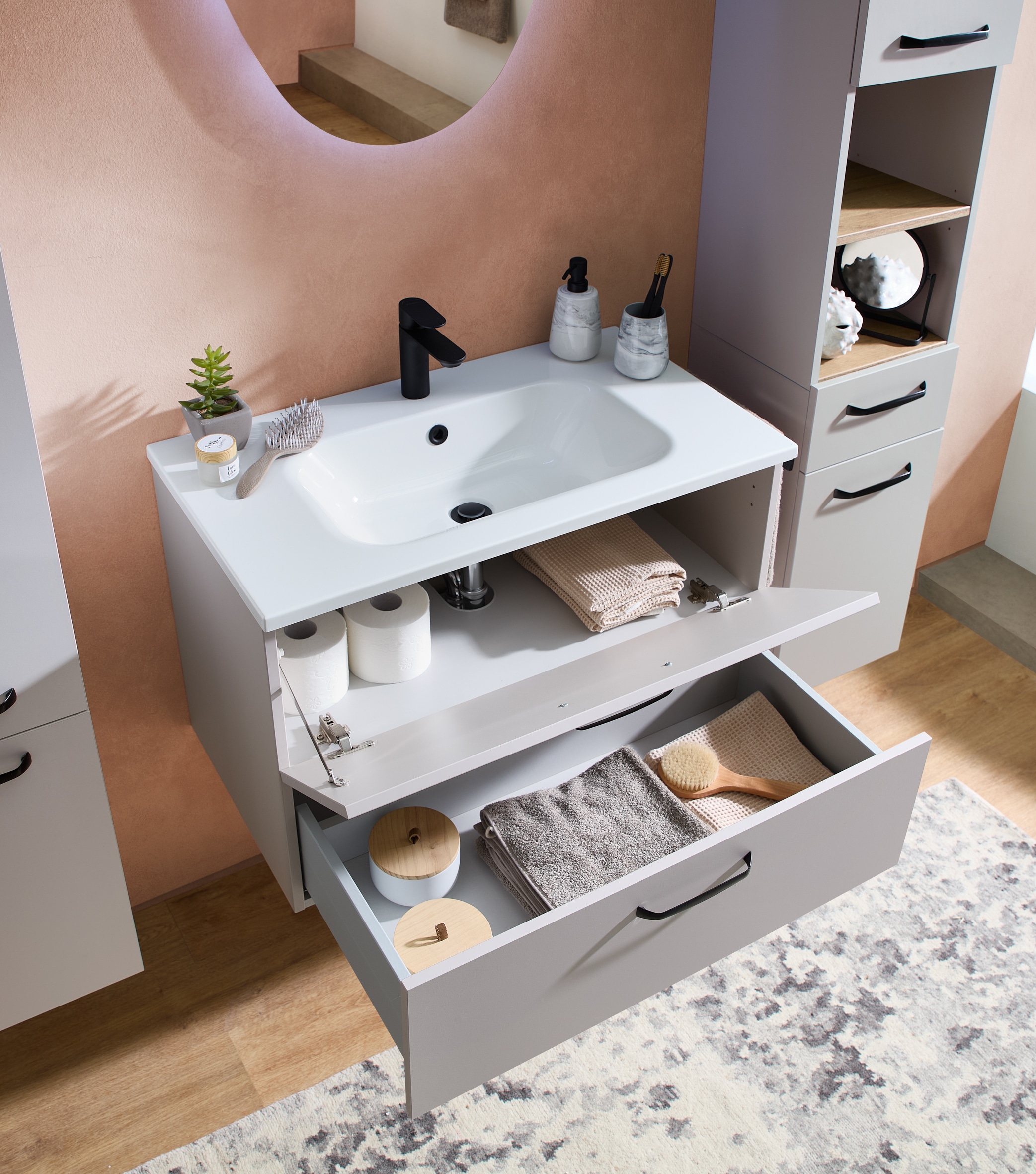 Saphir Ensemble de meubles de salle de bain »Quickset 500, Waschtischunterschrank mit Mineralmarmorwaschtisch« 2 cuis tlg.