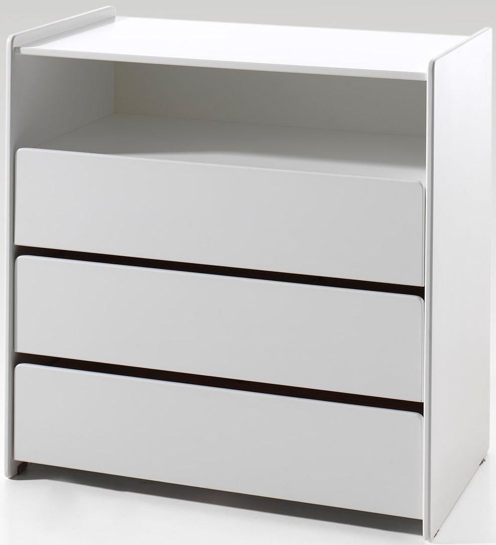 Vipack Schubkastenkommode »Kiddy, mit 3 geräumigen Schubladen und 1 offenen Fach«, (B/H/T ca. 90x92x47cm, Kanten gerundet, MDF weiss lackiert), Schubladen mit Soft-Close, universell einsetzbar