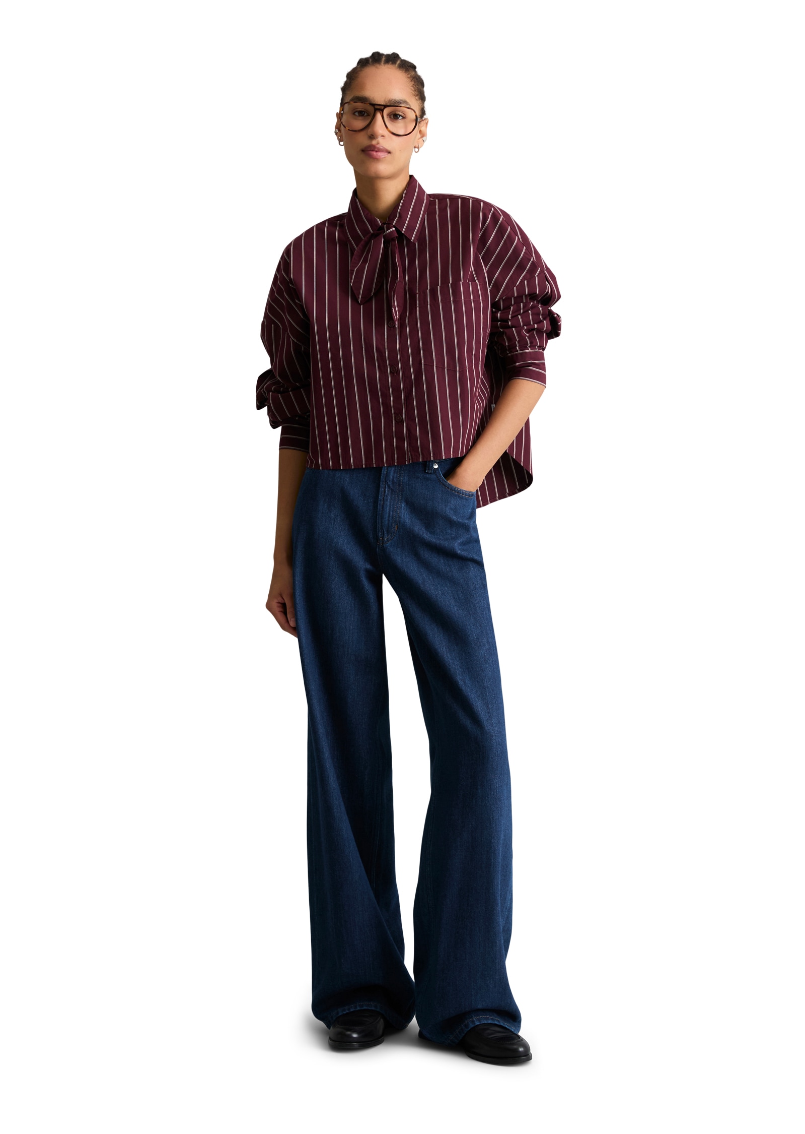 Marc O'Polo DENIM Hemdbluse mit Schluppe, Papertouch-Popeline