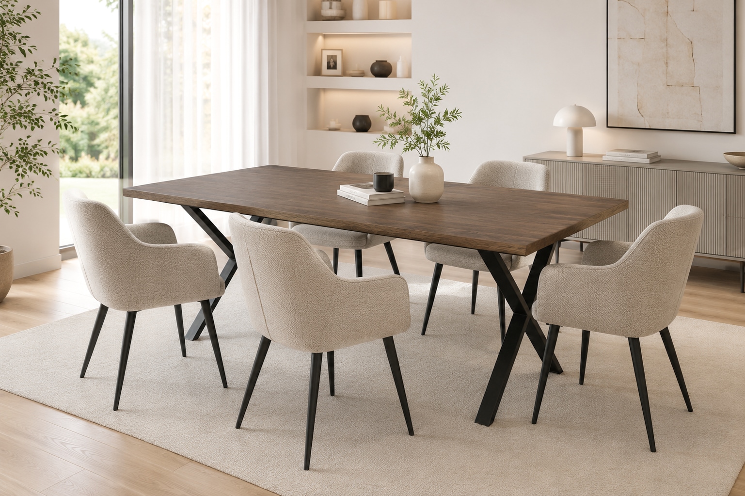 GOODproduct Esstisch »»NARVIK« Speisetisch, Küchentisch, Wohntisch, Esszimmertisch« Wildeiche geölt Natur/Smoke, Baumkante, X-Gestell schwarz Metall