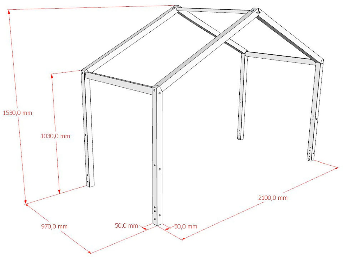 Vipack Hausbett »Dallas, Massivholzbett mit Dachaufbau umbaubar vom Boden- zum Daybett« inkl. Rolllattenrost und Sprossenumrandung, 90 oder 140x200 cm breit,  stabil und standfest gebaut, wahlweise Kiefer massiv natur oder weiss